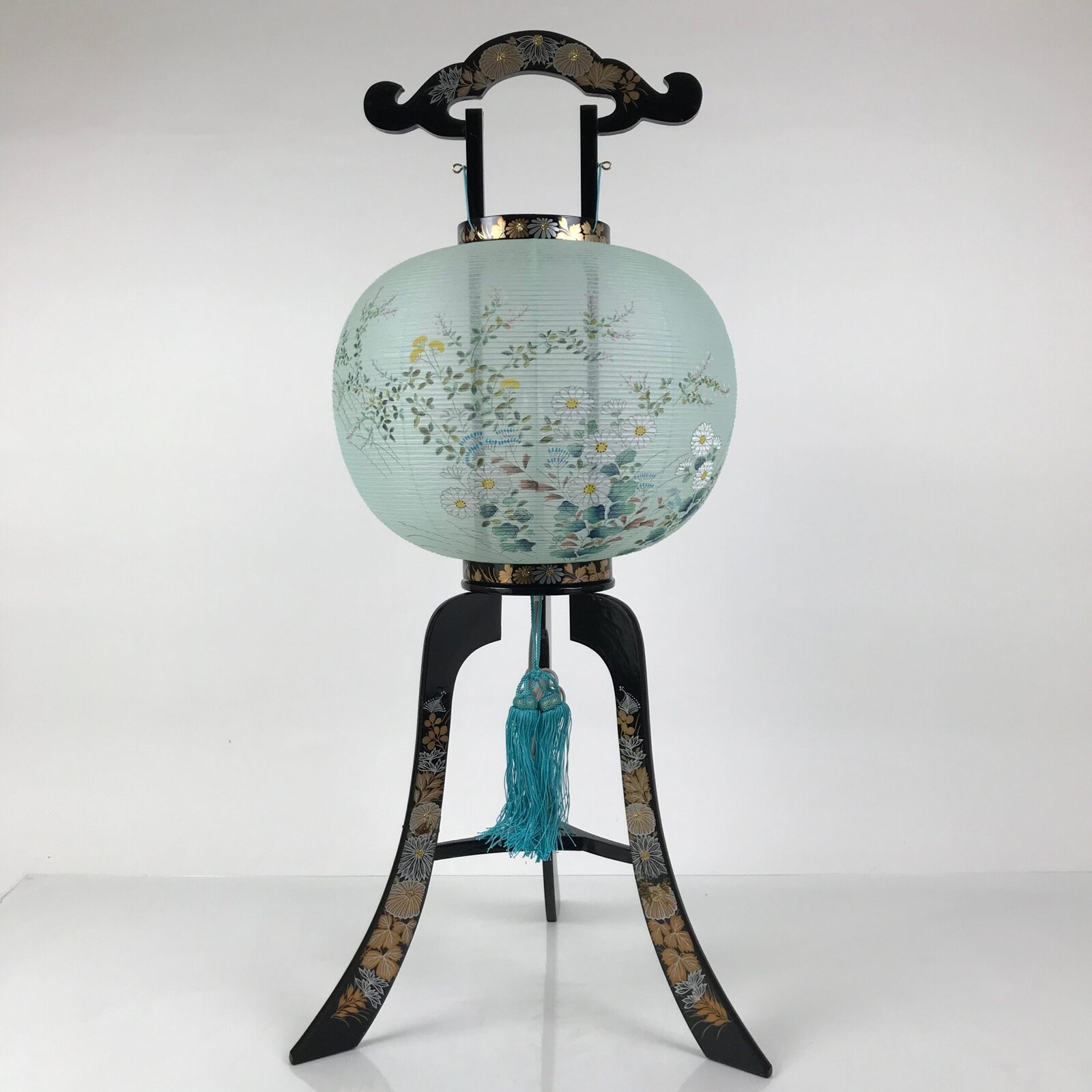 Japanese Electric Gifu Lantern 3 Legs Stand Vtg Obon Flowers Green Decor LT111