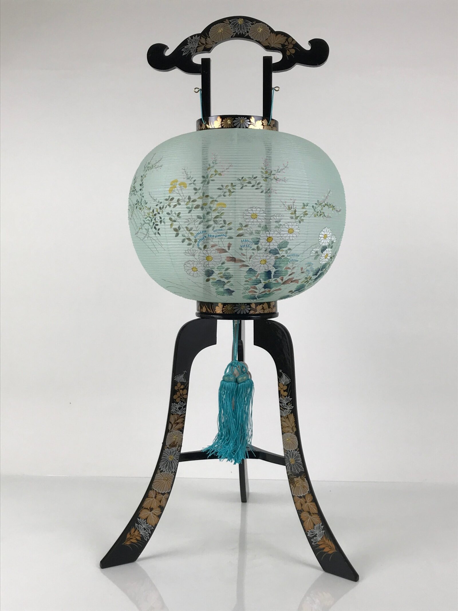 Japanese Electric Gifu Lantern 3 Legs Stand Vtg Obon Flowers Green Decor LT111