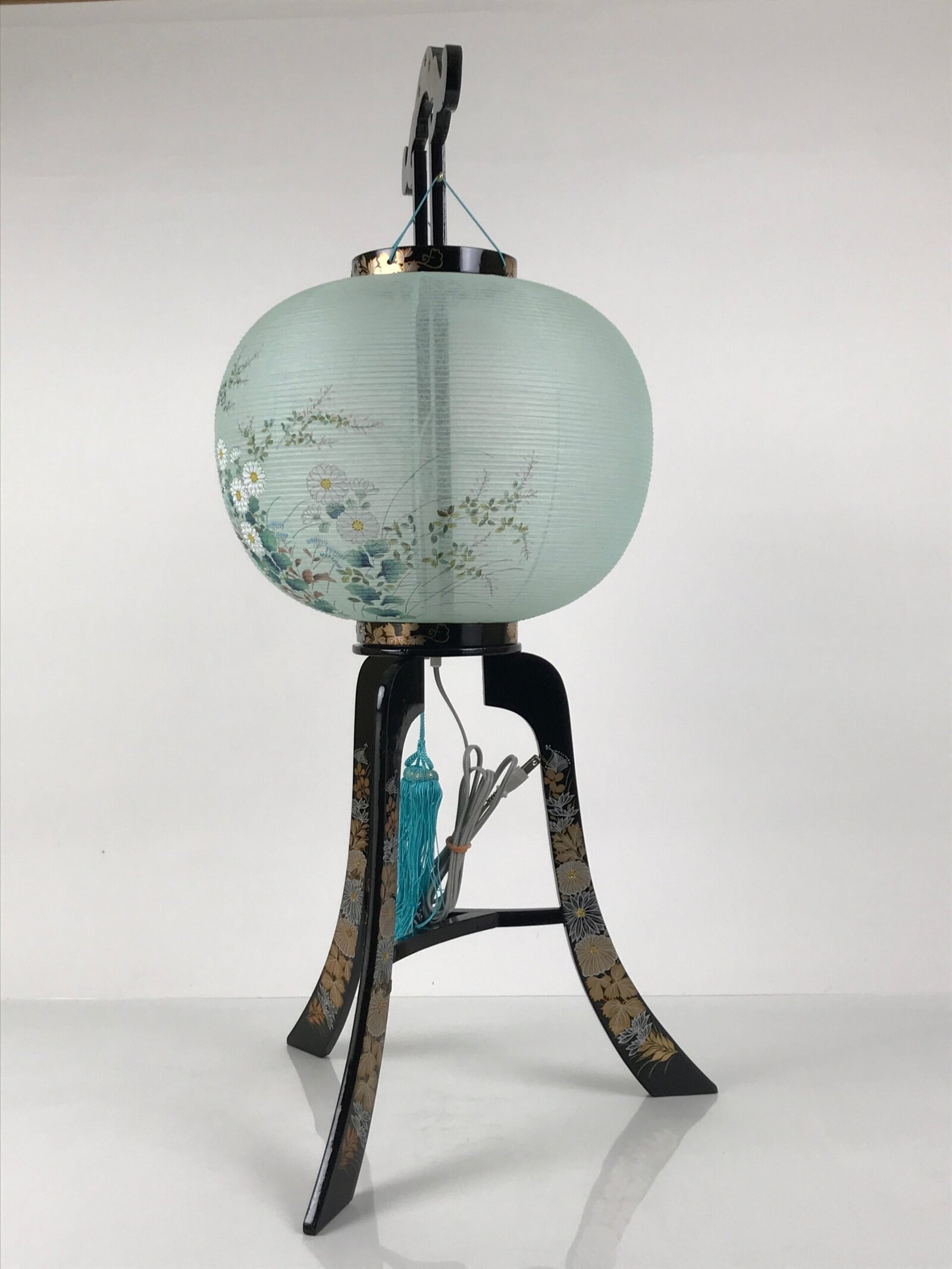 Japanese Electric Gifu Lantern 3 Legs Stand Vtg Obon Flowers Green Decor LT111