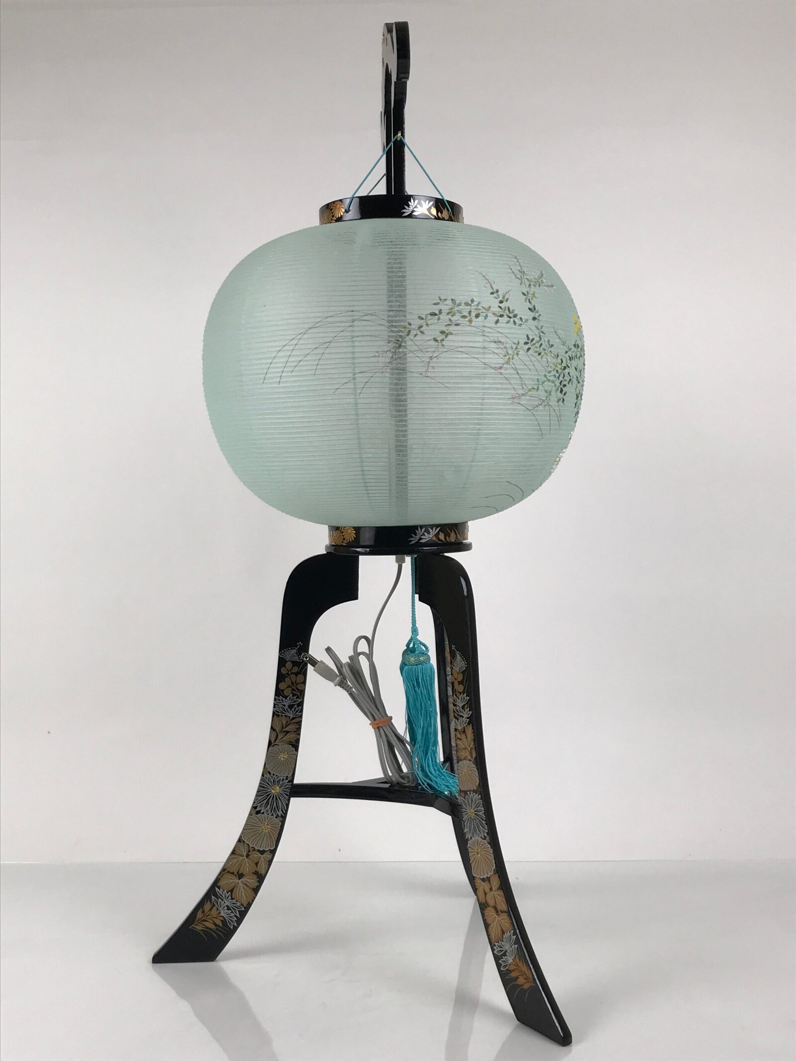 Japanese Electric Gifu Lantern 3 Legs Stand Vtg Obon Flowers Green Decor LT111
