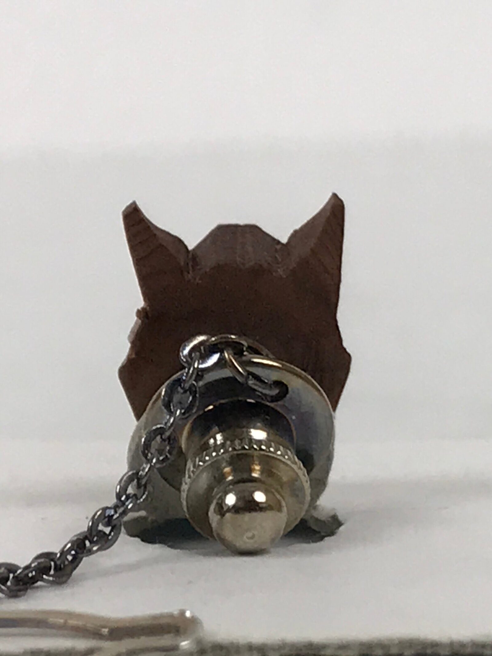 Japanese Hannya Noh Mask Tie Pin Tack Vtg Netsuke Handcarved Boxwood Brown SP3