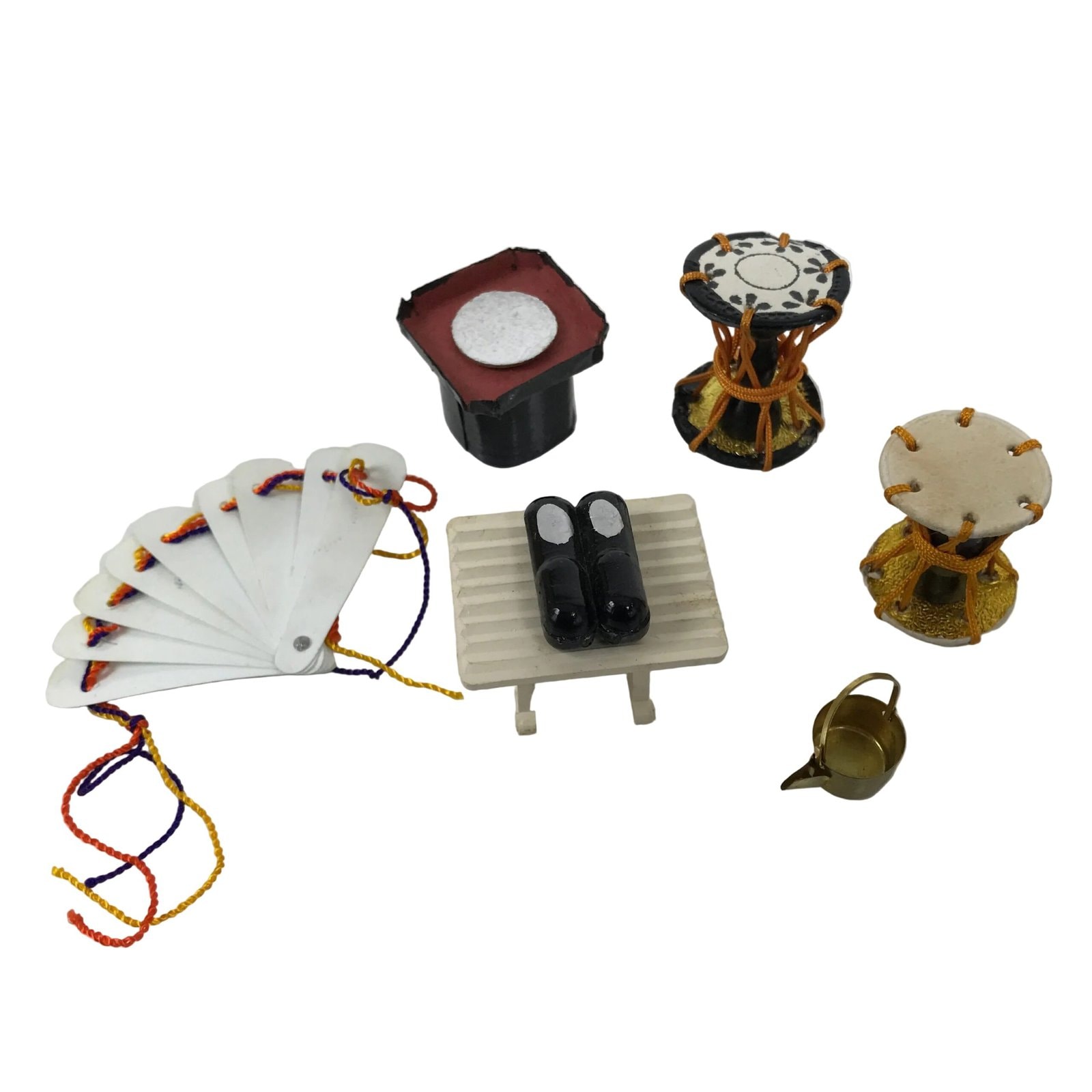 Japanese Hina Doll Accessory Set Drums Tray Fan Pot Vtg Props Ohinasama ID681