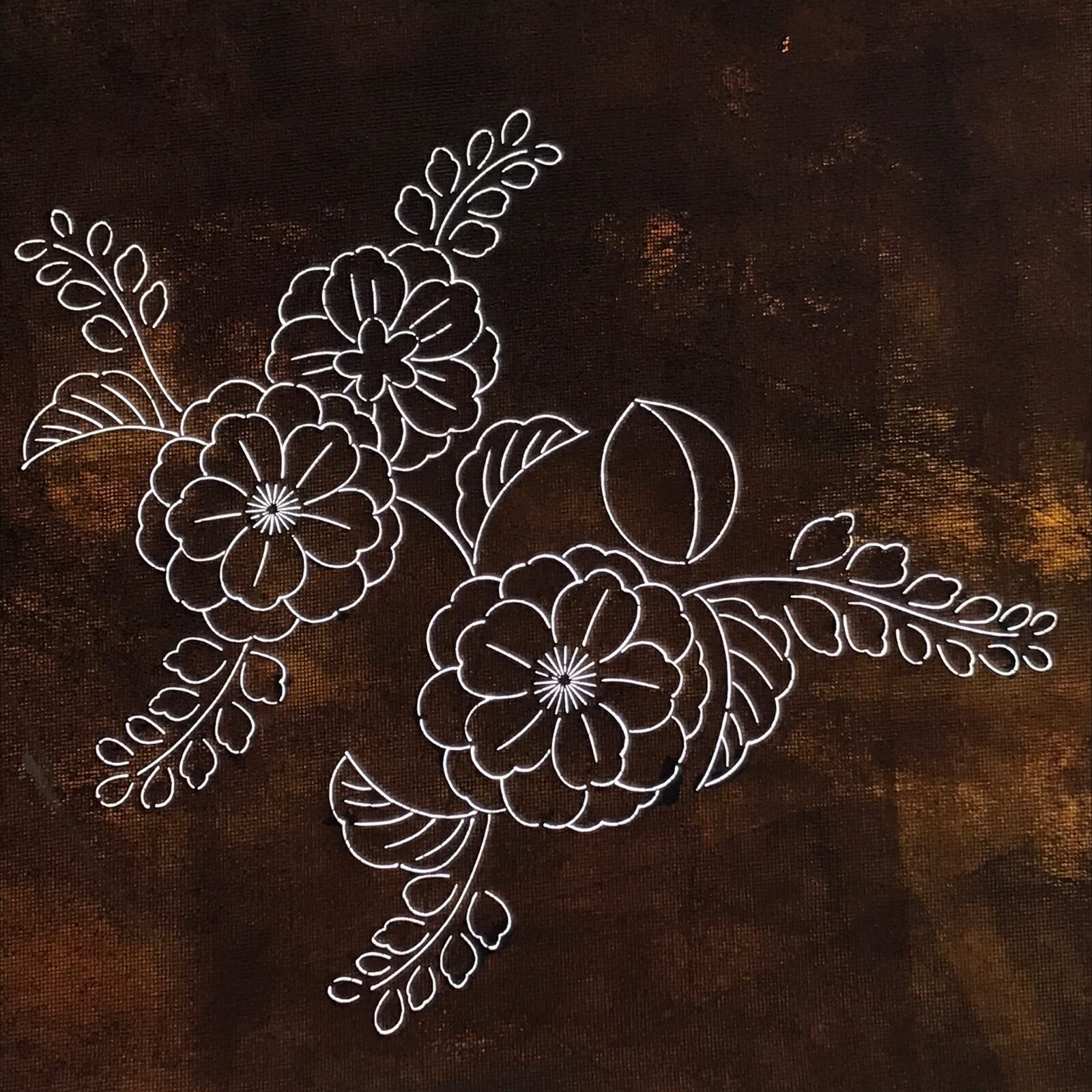 Japanese Katagami Paper Kimono Stencil Vtg Katazome Camellia Flower Tsubaki A818