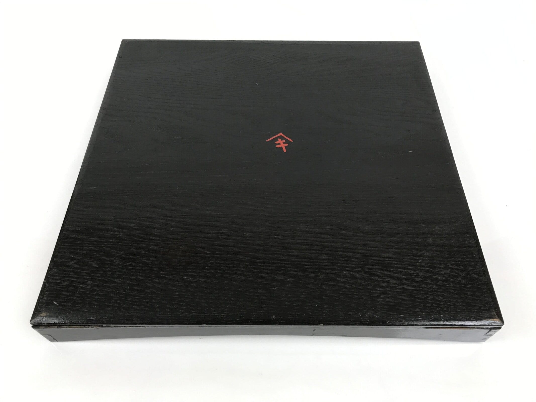 Japanese Lacquered Wood Serving Tray Obon Vtg Square Curved Red Edge Black L571