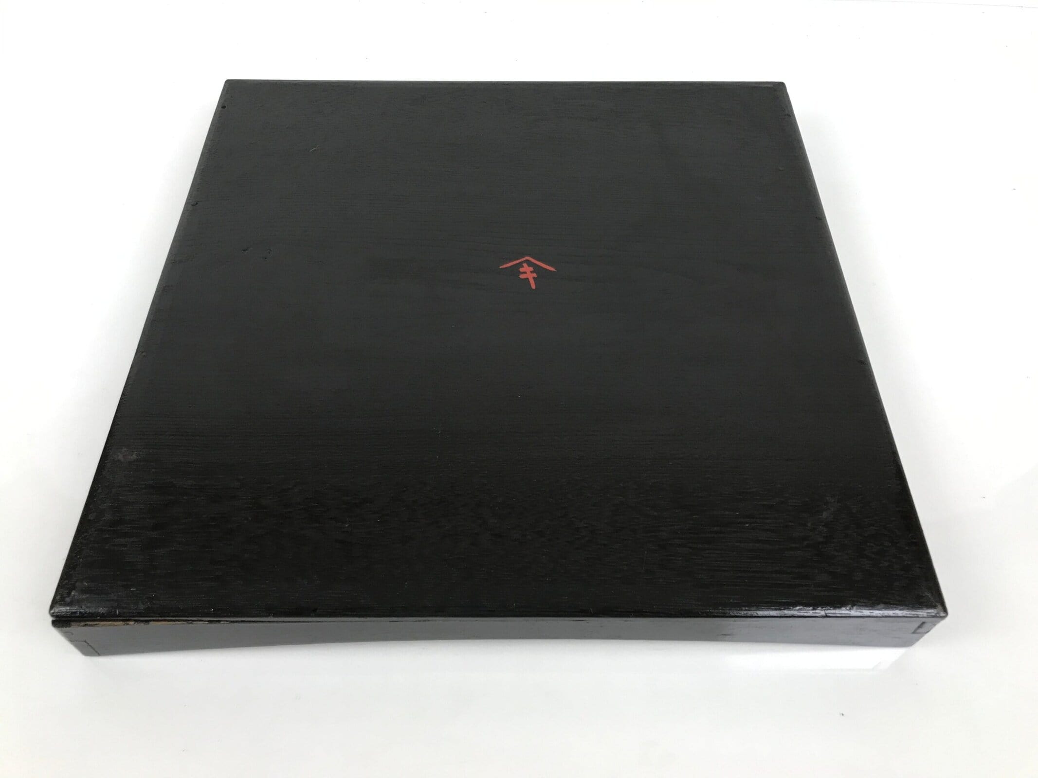 Japanese Lacquered Wood Serving Tray Obon Vtg Square Curved Red Edge Black L575