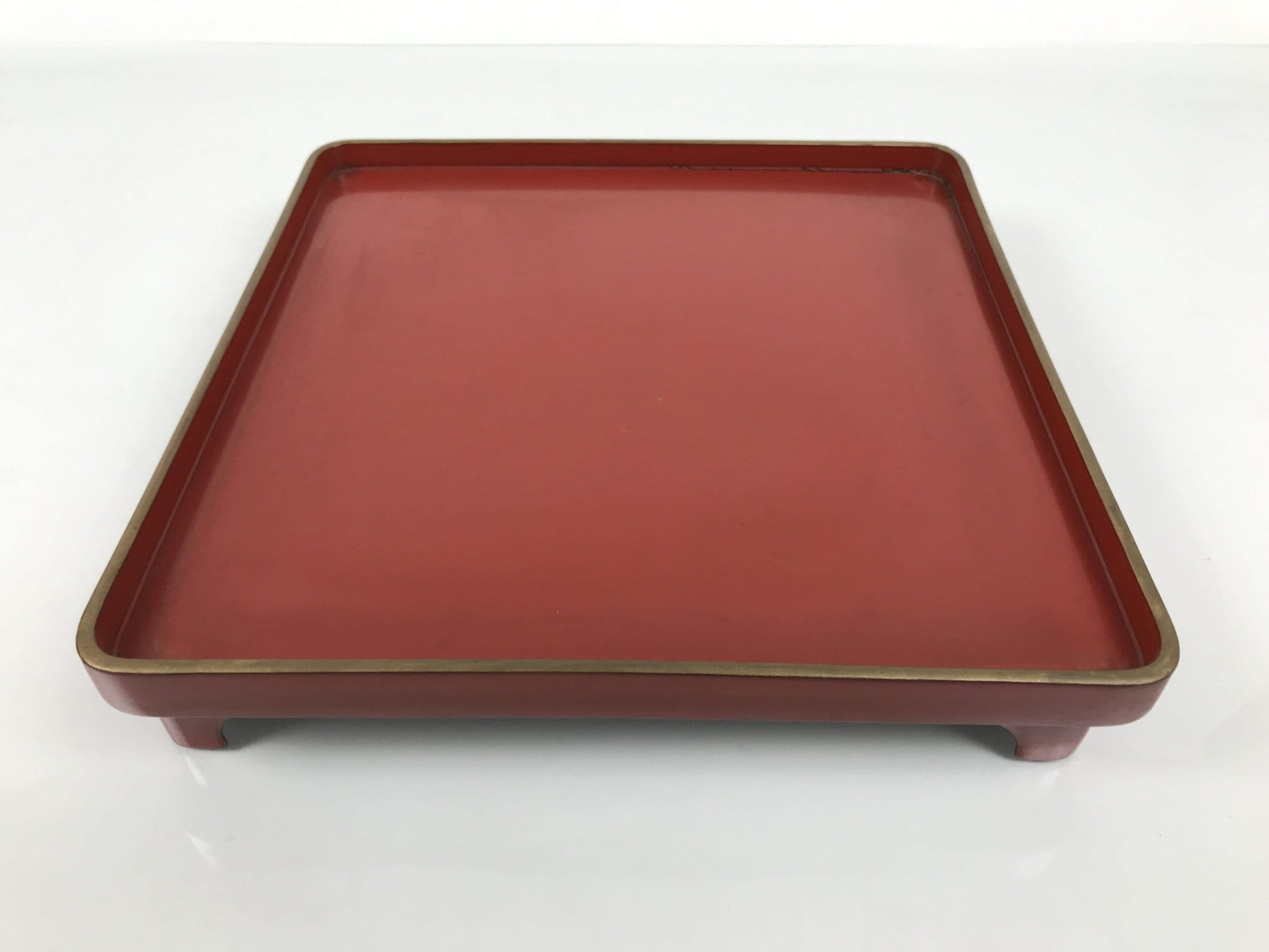 Japanese Lacquered Wooden Legged Ozen Table Vtg Meal Serving Tray Red Gold L562
