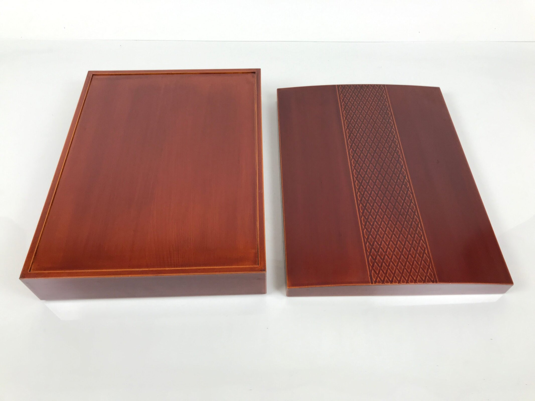 Japanese Lacquered Wooden Lidded Fumibako Letter Box Vtg Shunkei Nuri Brown FB92