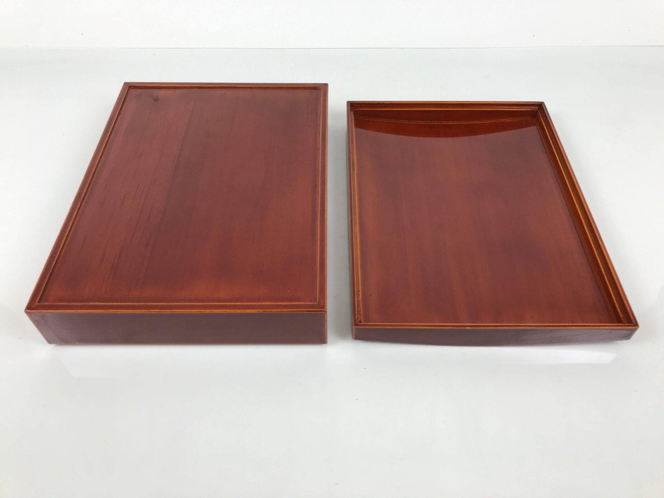 Japanese Lacquered Wooden Lidded Fumibako Letter Box Vtg Shunkei Nuri Brown FB93