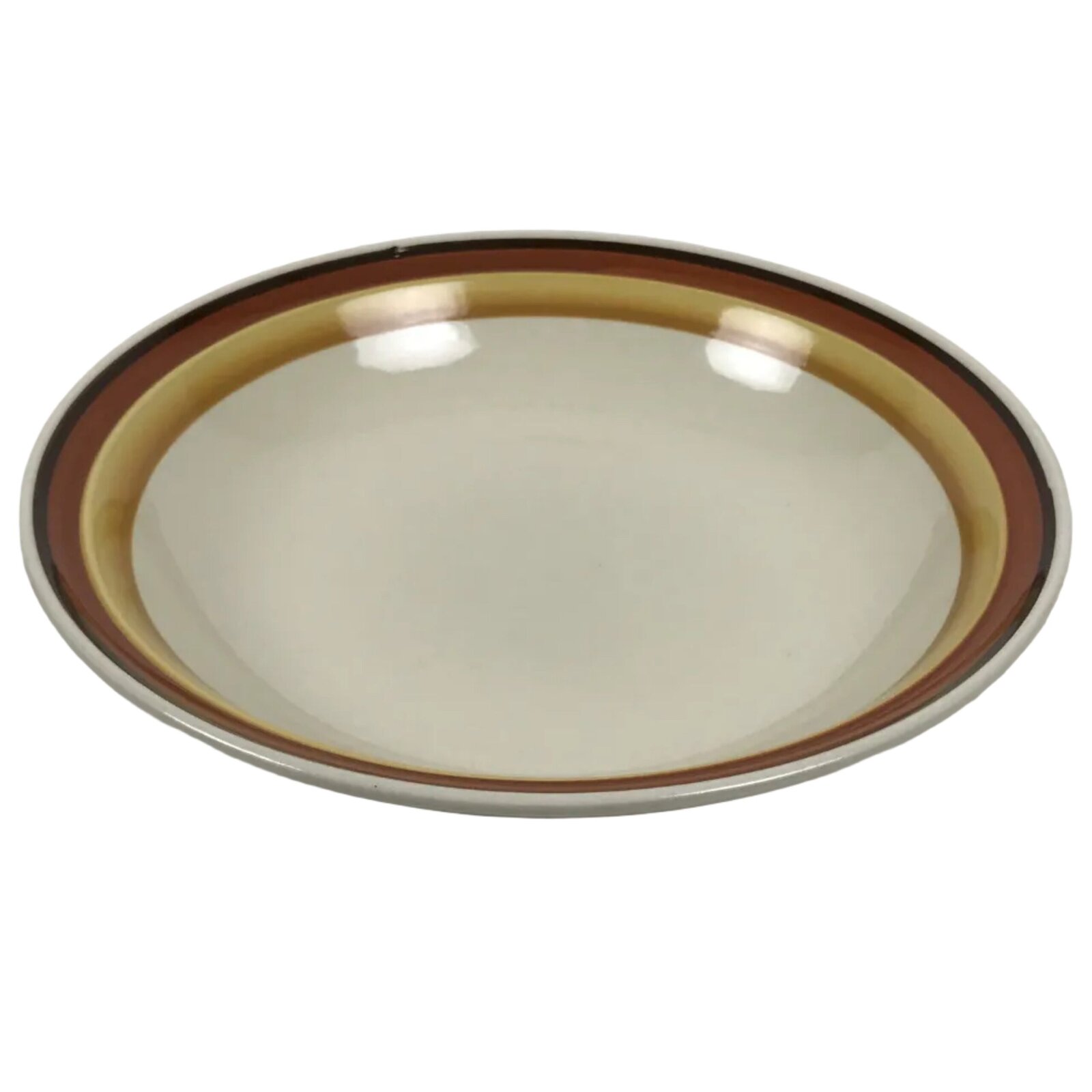 Japanese Miyoshi Stoneware Shallow Bowl Vtg Ceramic Pottery Yellow Brown Y540