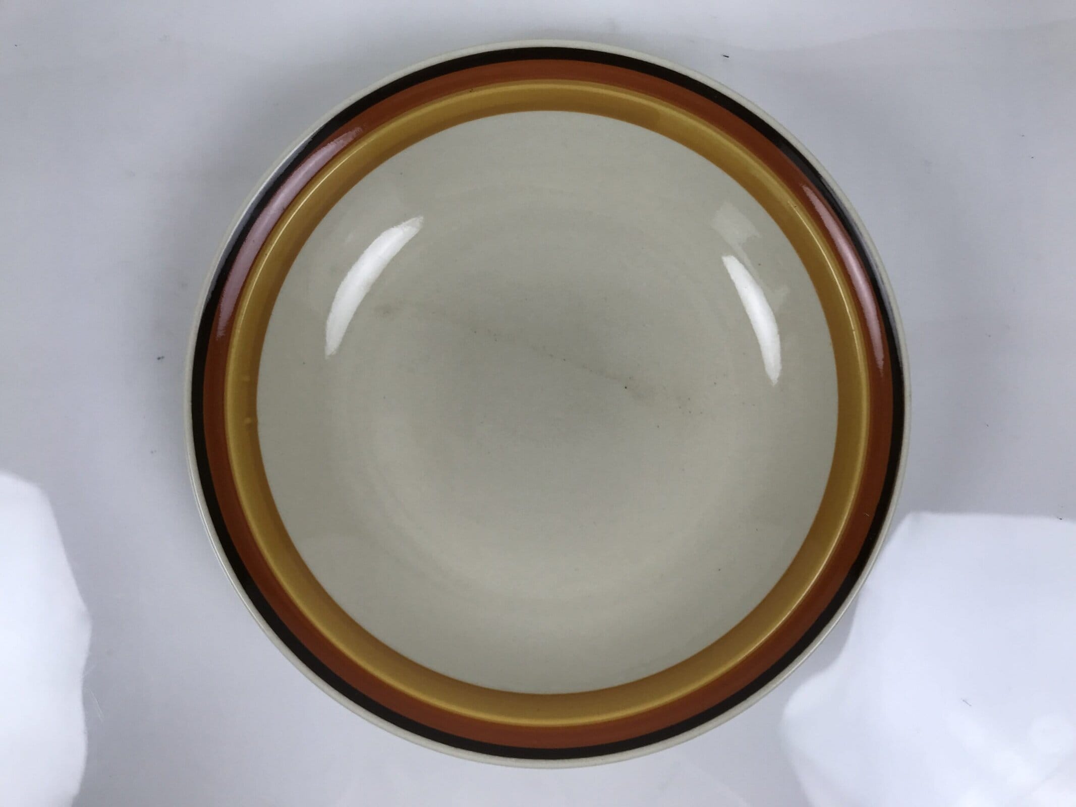 Japanese Miyoshi Stoneware Shallow Bowl Vtg Ceramic Pottery Yellow Brown Y543