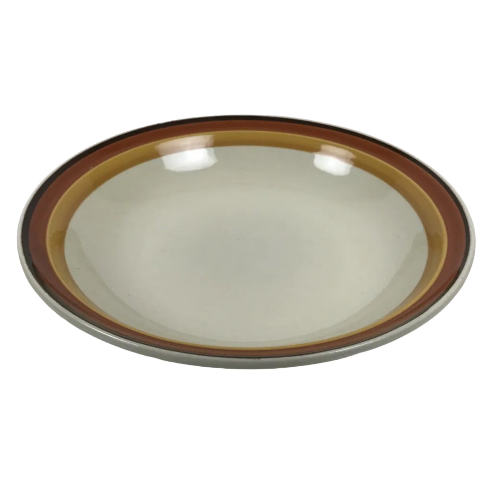 Japanese Miyoshi Stoneware Shallow Bowl Vtg Ceramic Pottery Yellow Brown Y544