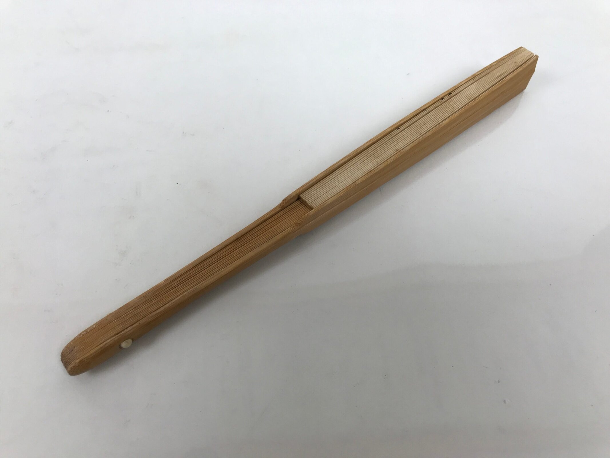 Japanese Paper Folding Fan Sensu Vtg Bamboo Frame White Calligraphy Kanji 5D35