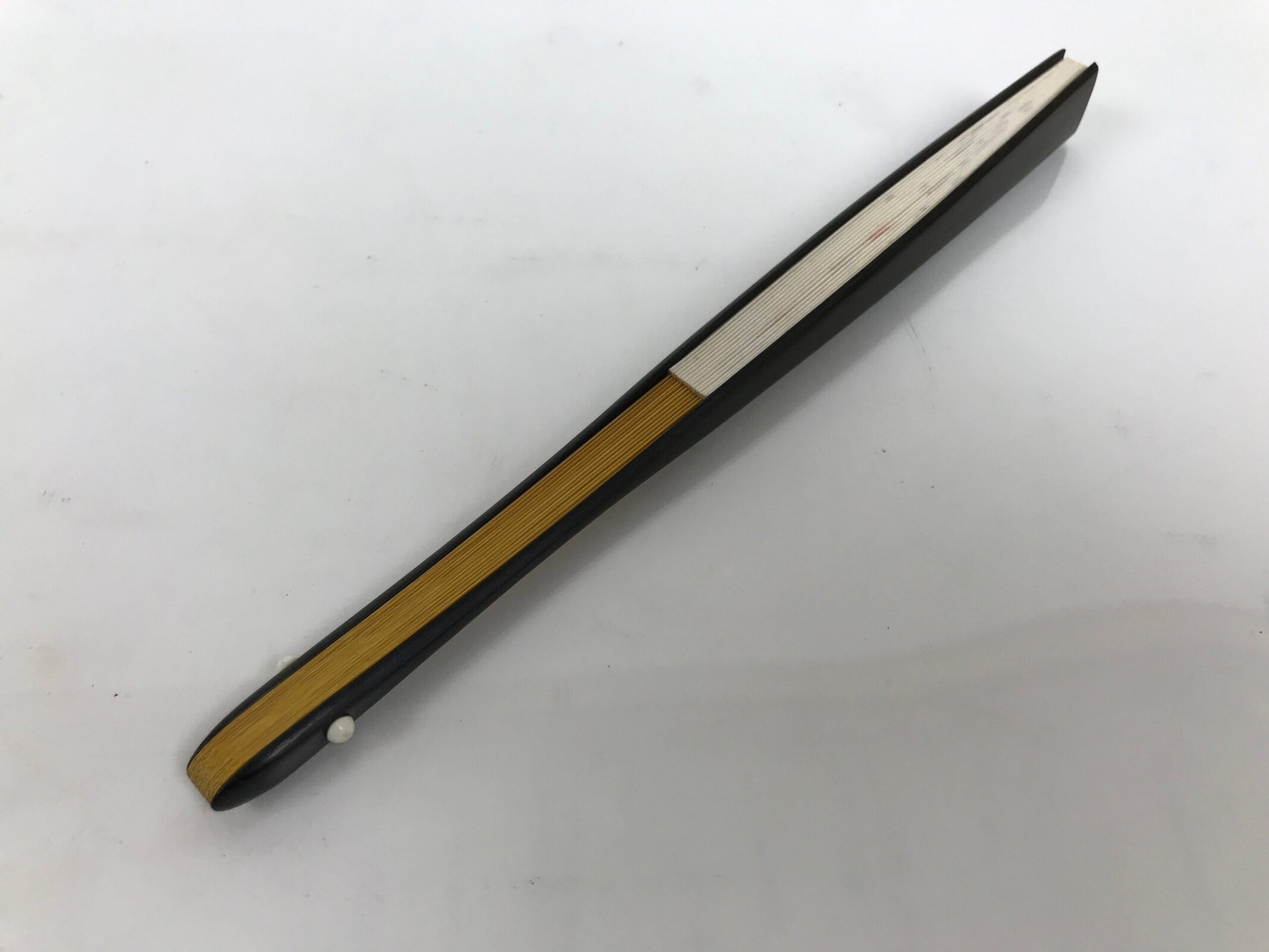 Japanese Paper Folding Fan Sensu Vtg Bamboo Frame White Calligraphy Kanji 5D36