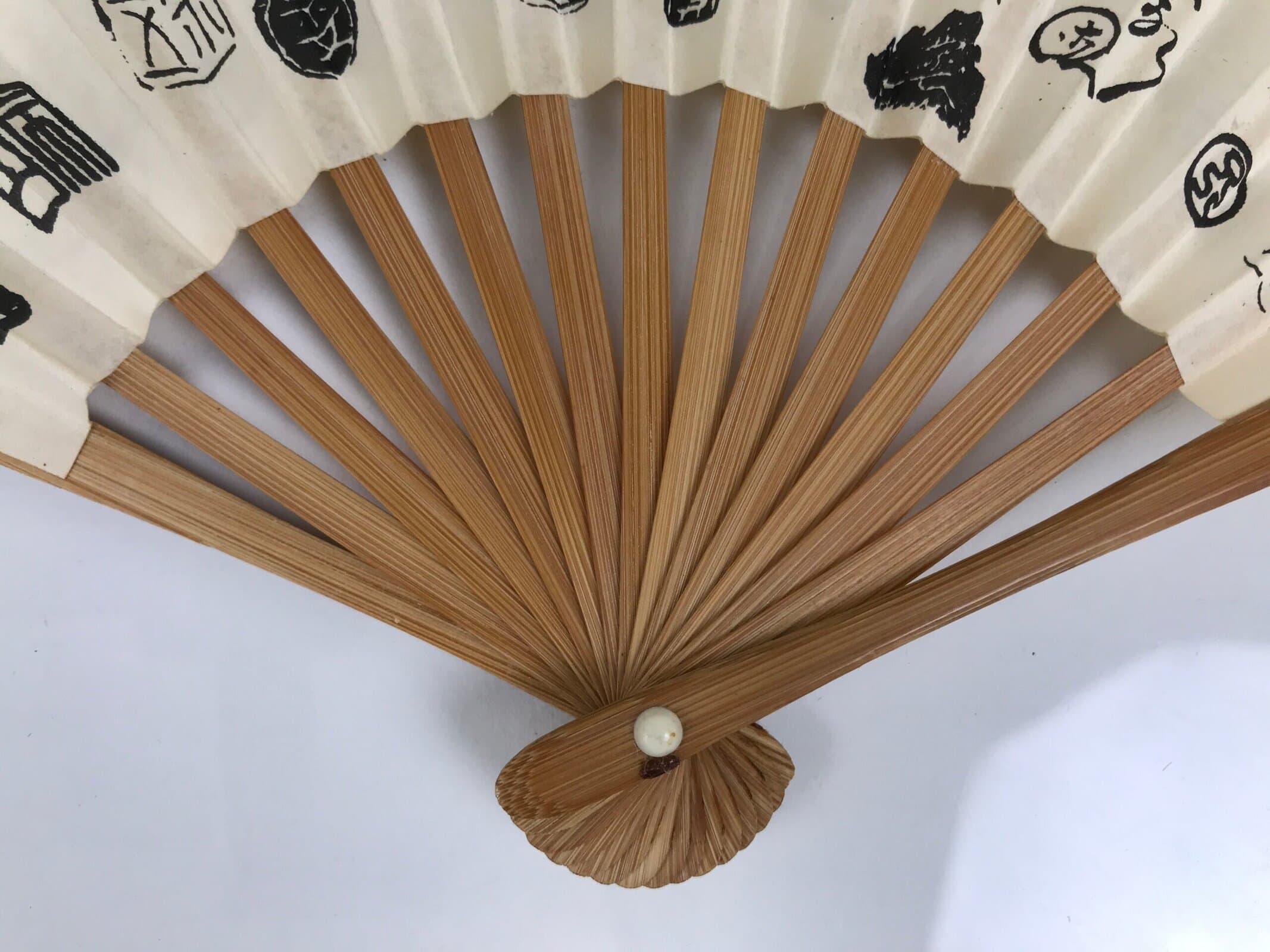 Japanese Paper Folding Fan Sensu Vtg Bamboo Frame White Master Signature 5D32