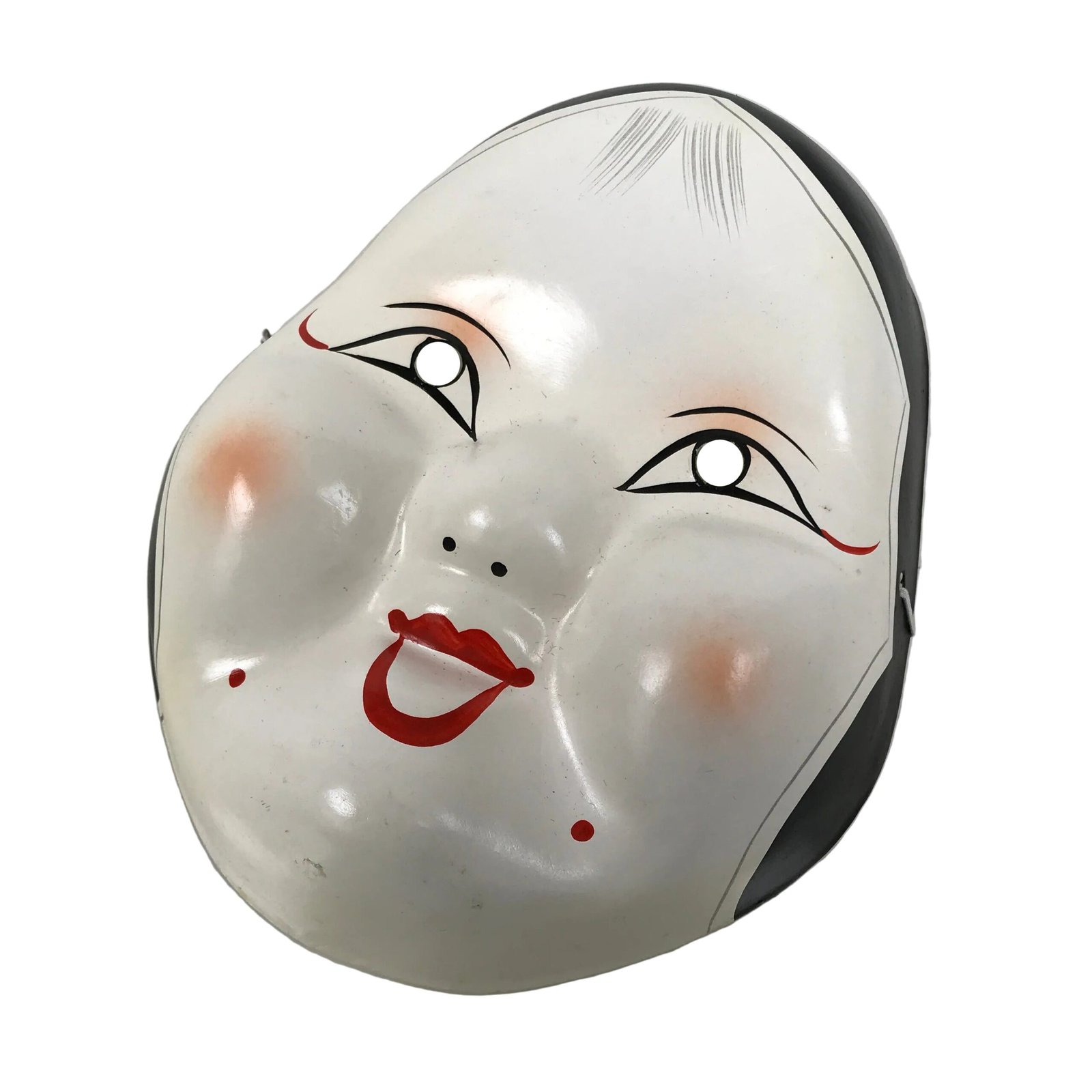 Japanese Paper Mache Noh Mask Okame Vtg Otafuku Smiling Woman Omen Kagura OM104