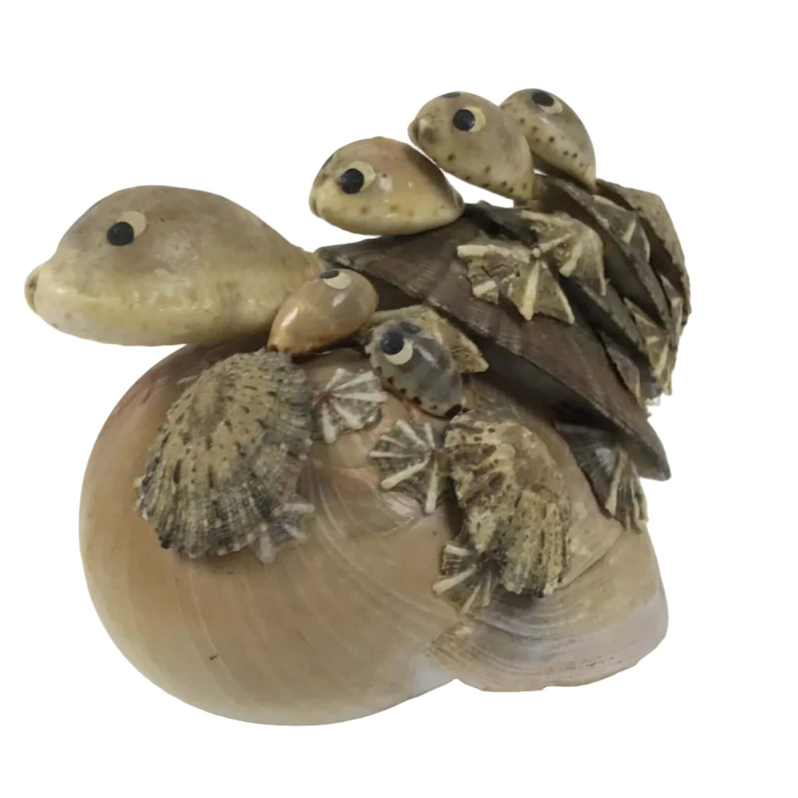 Japanese Shell Kokeshi Doll Vtg Turtle Family Figurine Mother Kids Brown KF807