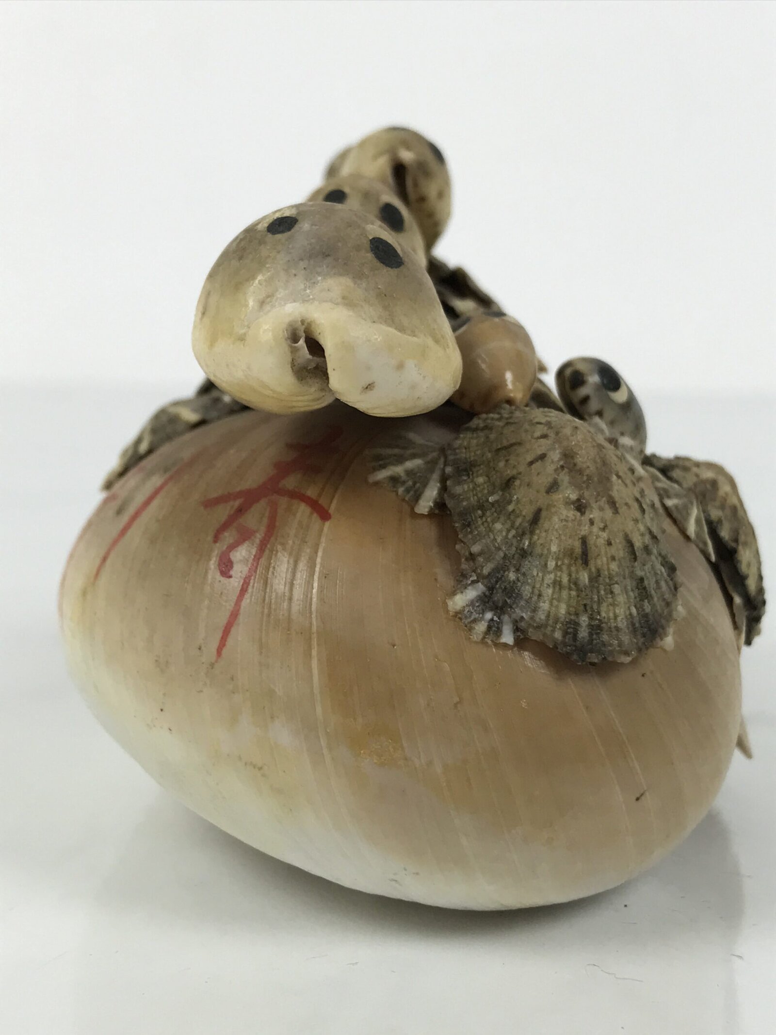 Japanese Shell Kokeshi Doll Vtg Turtle Family Figurine Mother Kids Brown KF807