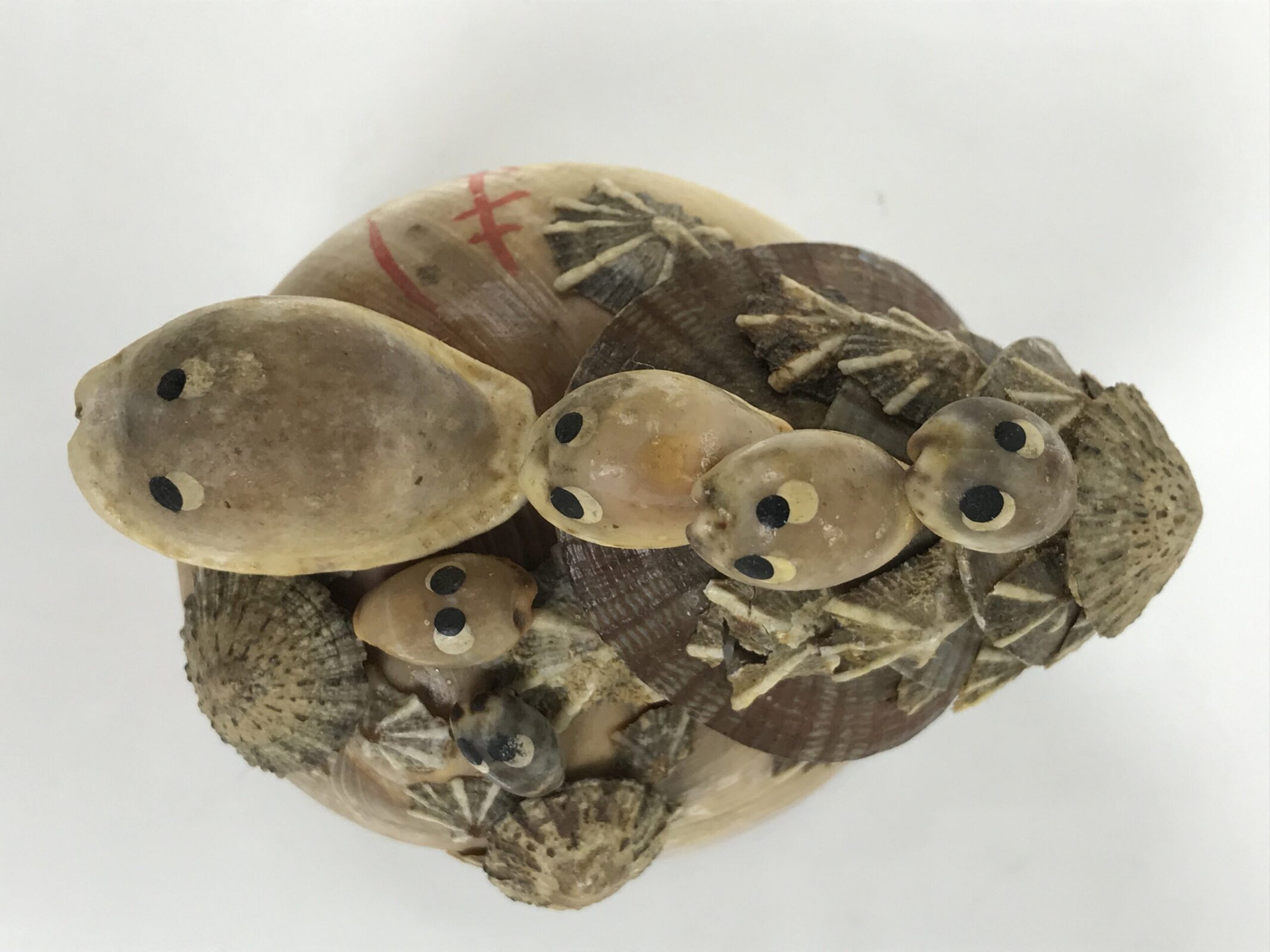 Japanese Shell Kokeshi Doll Vtg Turtle Family Figurine Mother Kids Brown KF807