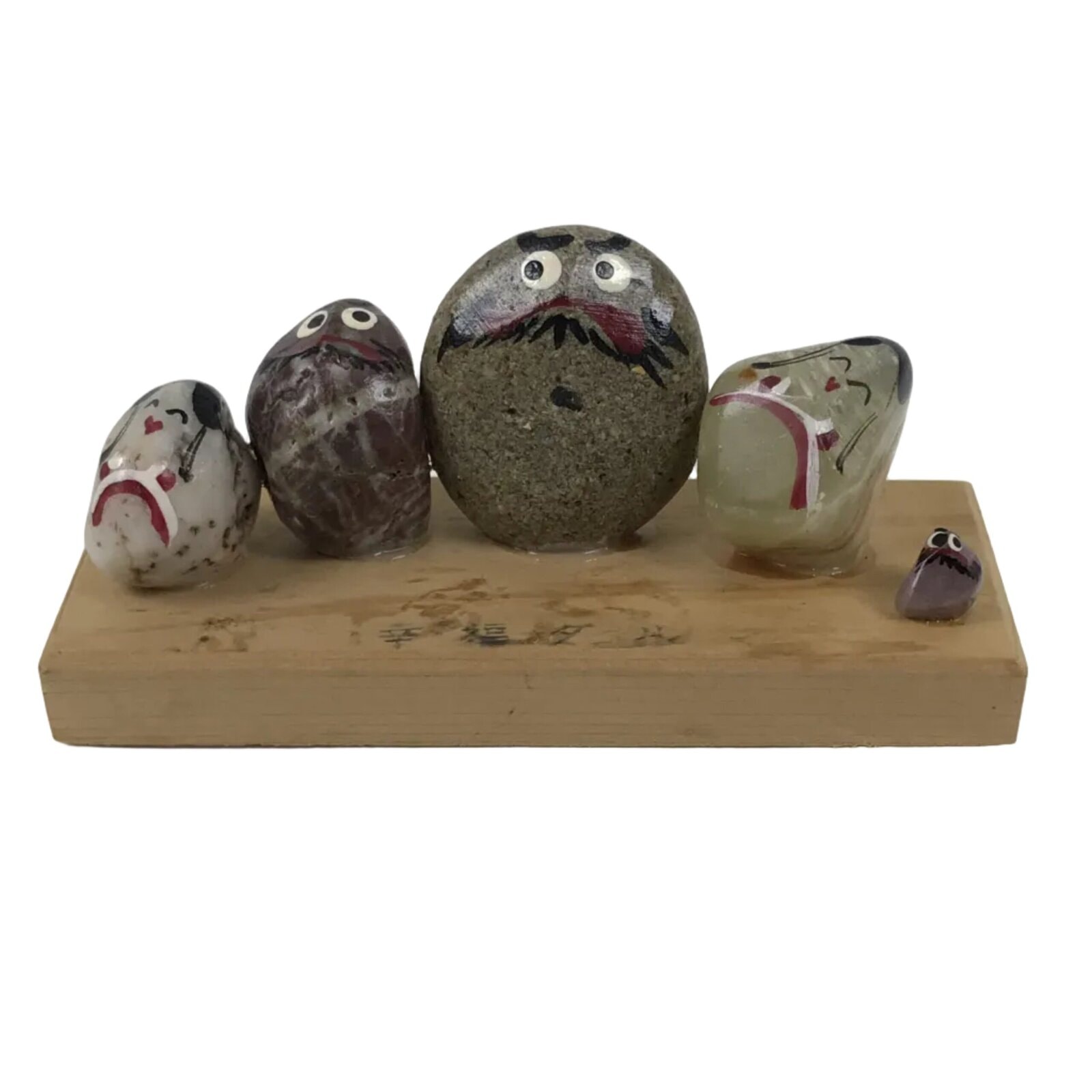 Japanese Stone Kokeshi Doll Vtg Figurine Daruma Happy Kimono Gray White KF799