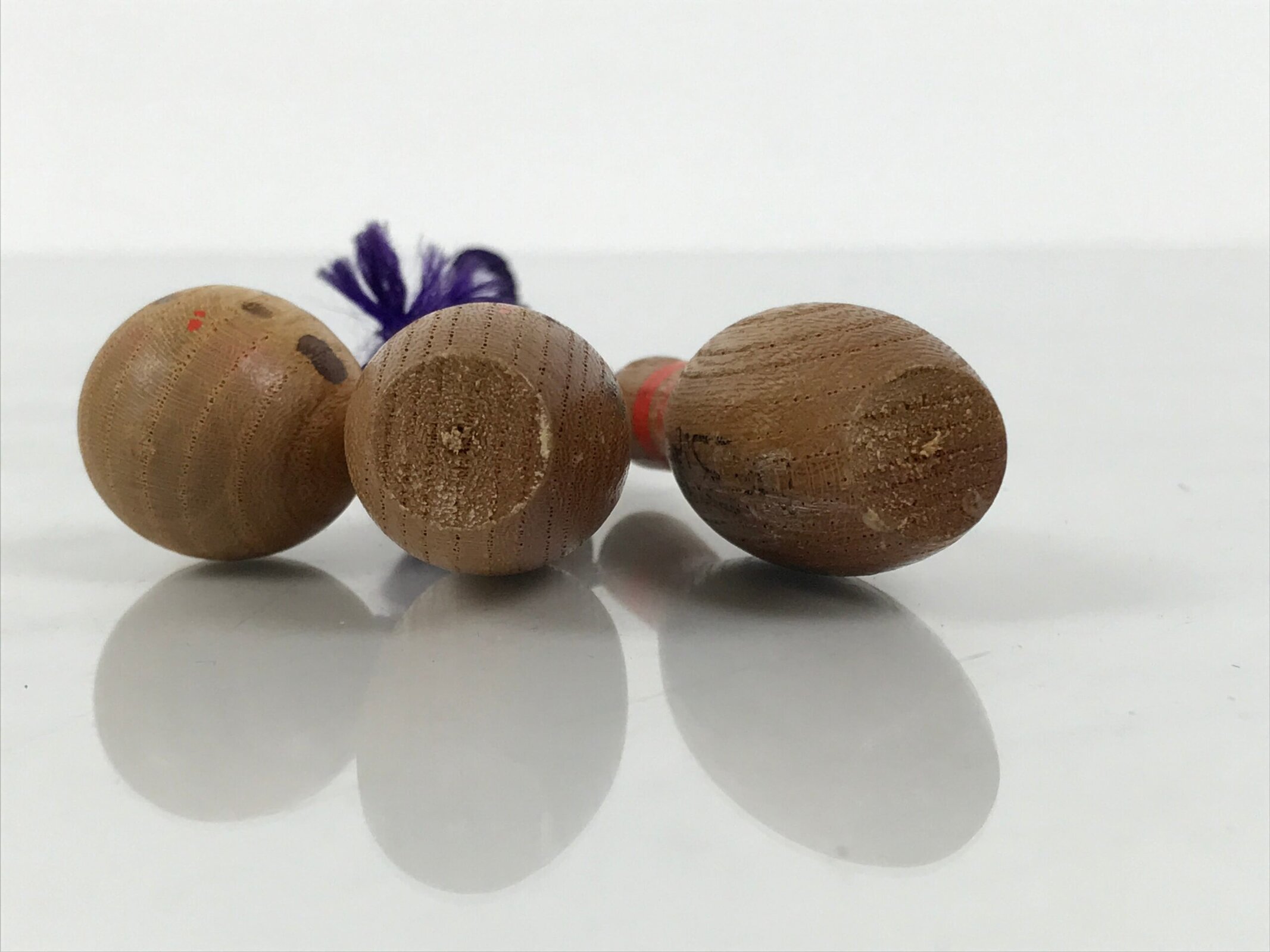 Japanese Wooden Kokeshi Charm Vtg Bowling Pin Ball Brown Traffic Safety KF817