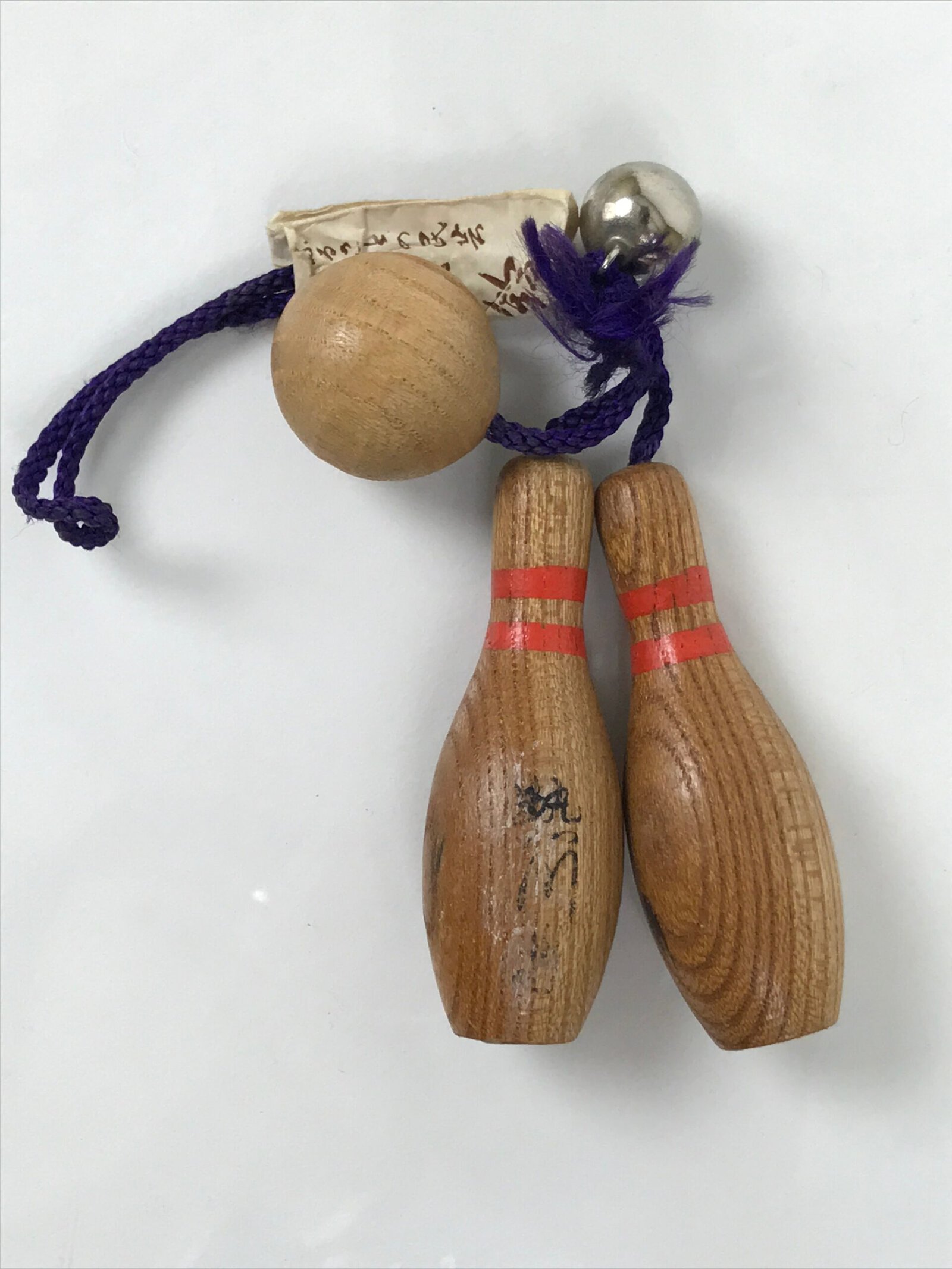 Japanese Wooden Kokeshi Charm Vtg Bowling Pin Ball Brown Traffic Safety KF817