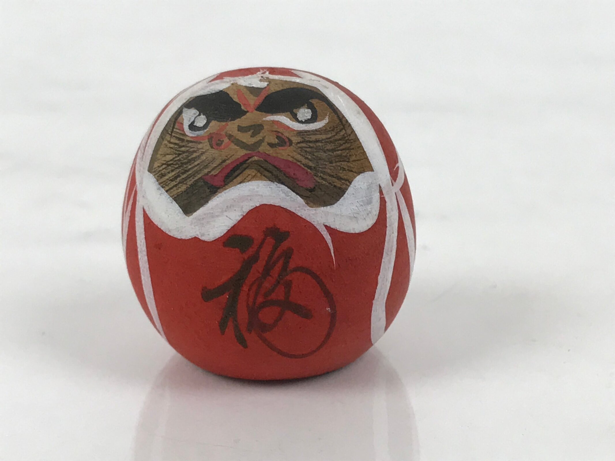 Japanese Wooden Kokeshi Doll Vtg Daruma Figurine Fortune Round Red Small KF826