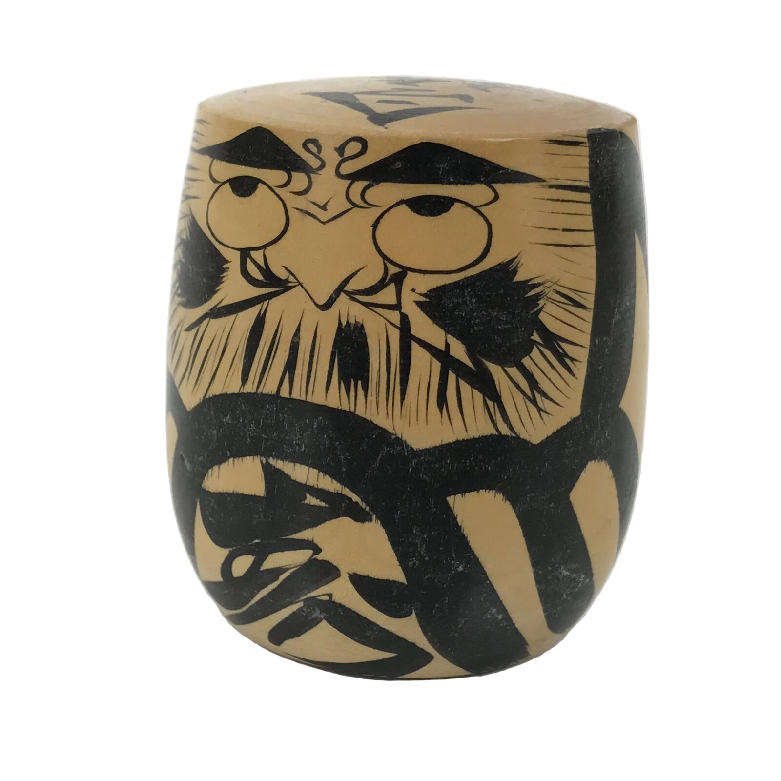 Japanese Wooden Kokeshi Doll Vtg Figurine Daruma Prayer Brown Black Pass KF803