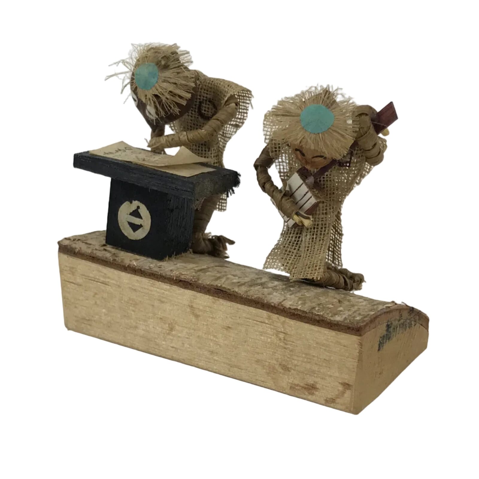 Japanese Wooden Kokeshi Doll Vtg Figurine Kappa Pair Nut Shamisen Song KF798