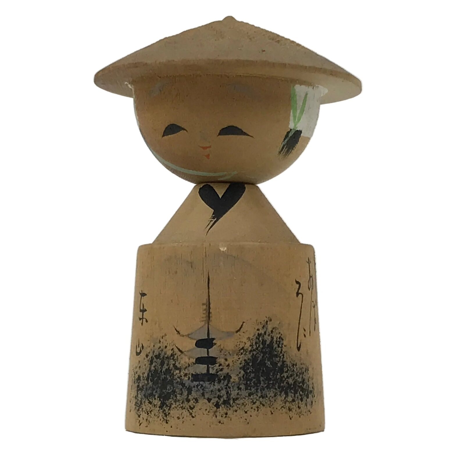Japanese Wooden Kokeshi Doll Vtg Figurine Wobbly Head Hat Kyoto Pagoda KF815