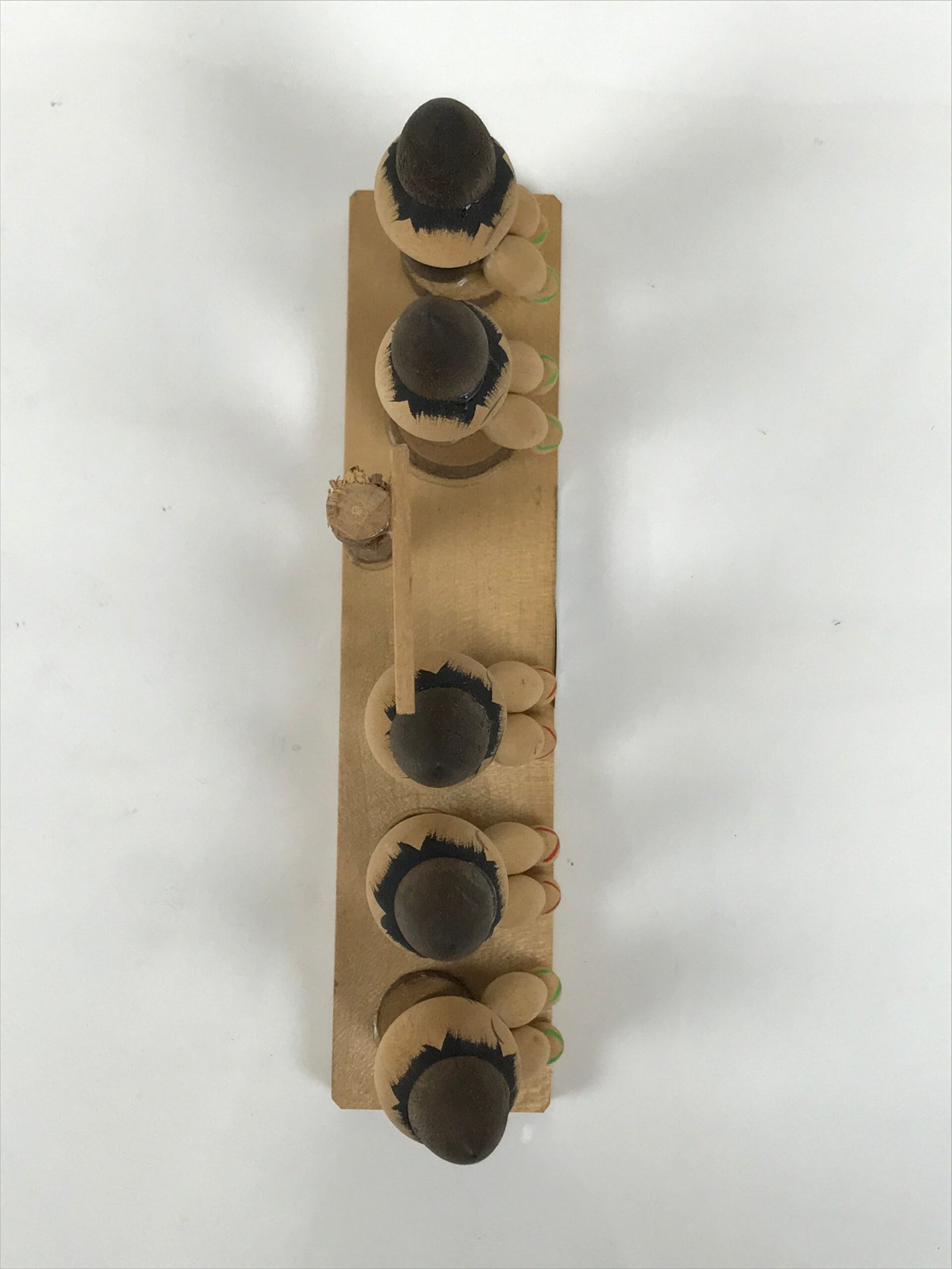 Japanese Wooden Kokeshi Doll Vtg Good Friends Hat Child Hiragana Brown KF819