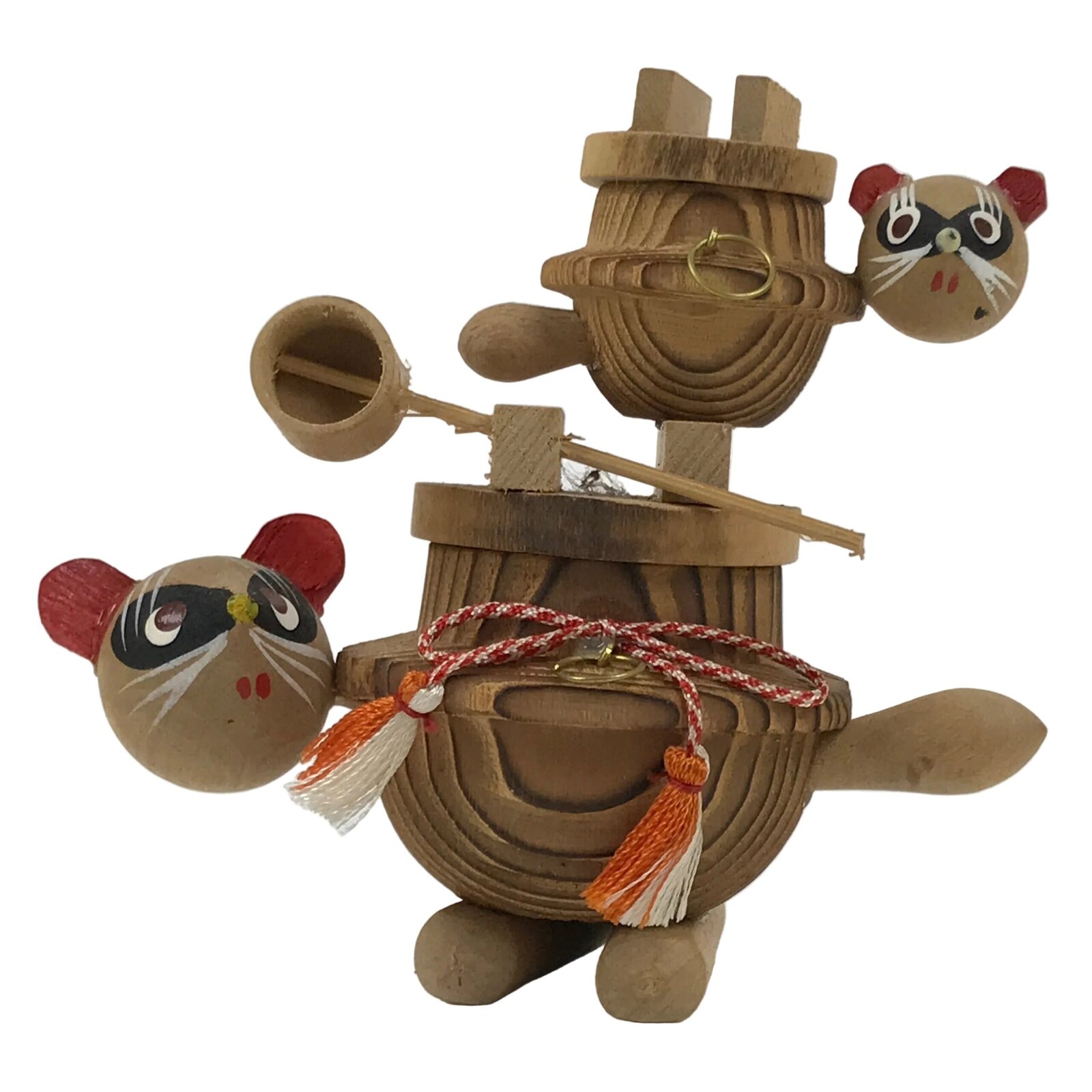 Japanese Wooden Kokeshi Doll Vtg Raccoon Dog Figurine Tea Kettle Tanuki KF816