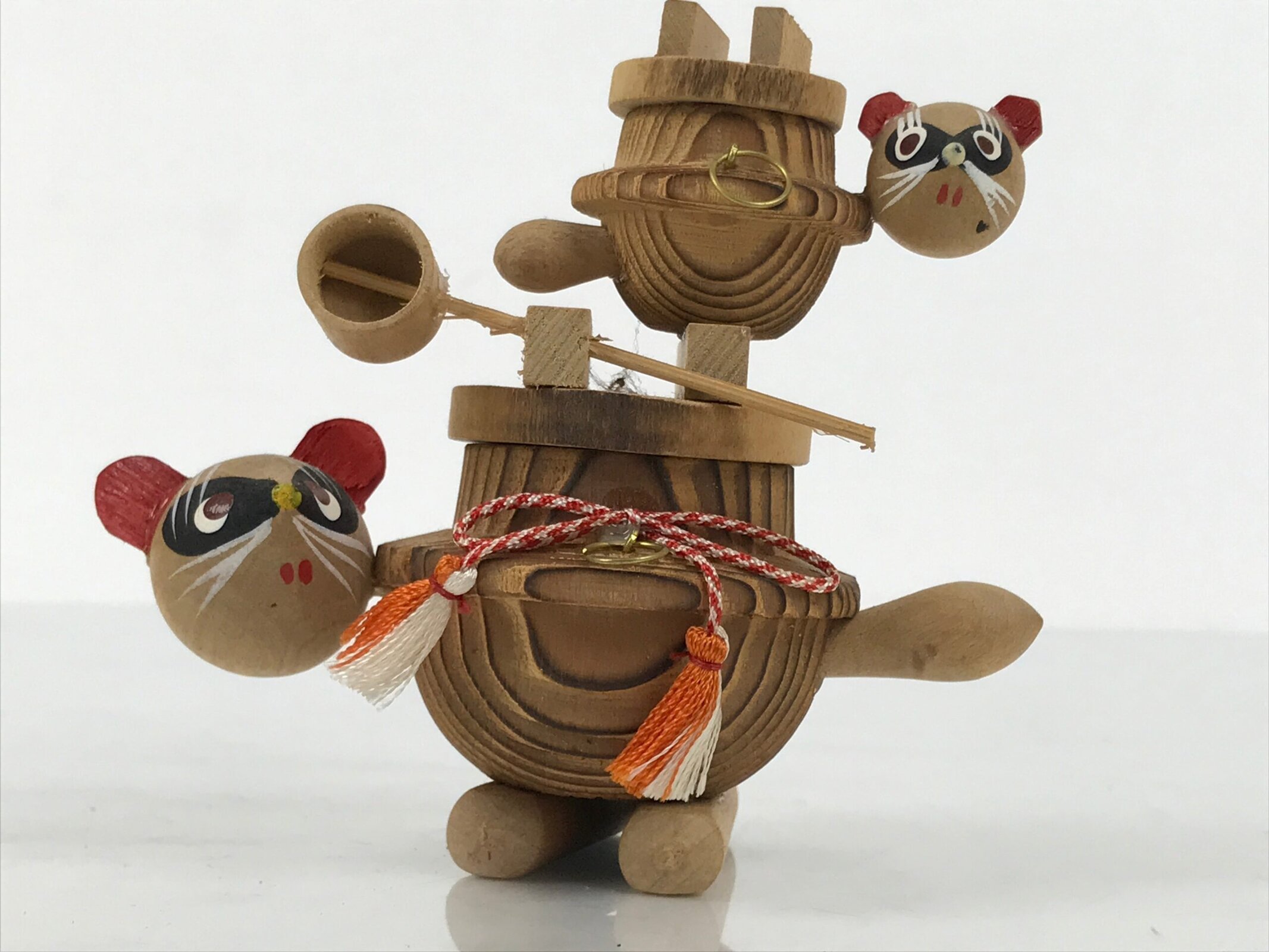 Japanese Wooden Kokeshi Doll Vtg Raccoon Dog Figurine Tea Kettle Tanuki KF816