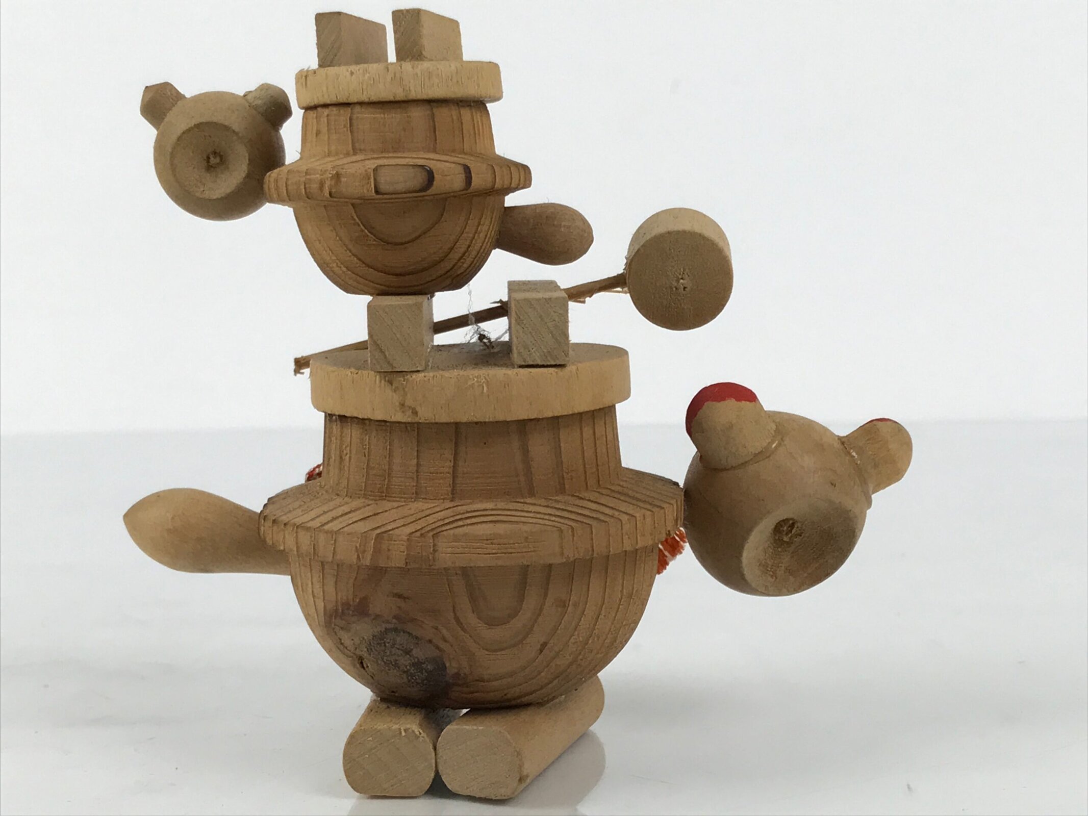 Japanese Wooden Kokeshi Doll Vtg Raccoon Dog Figurine Tea Kettle Tanuki KF816