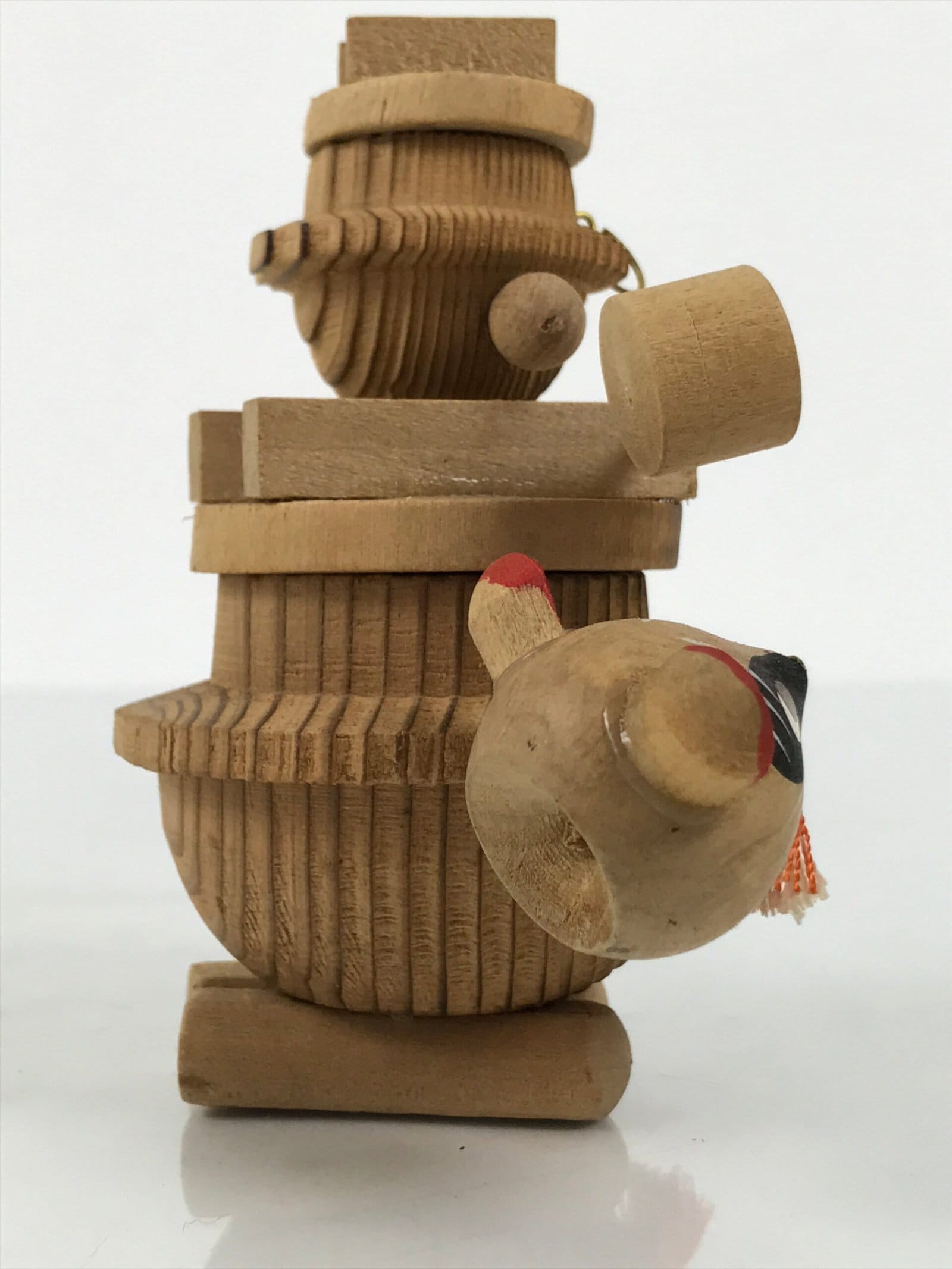 Japanese Wooden Kokeshi Doll Vtg Raccoon Dog Figurine Tea Kettle Tanuki KF816