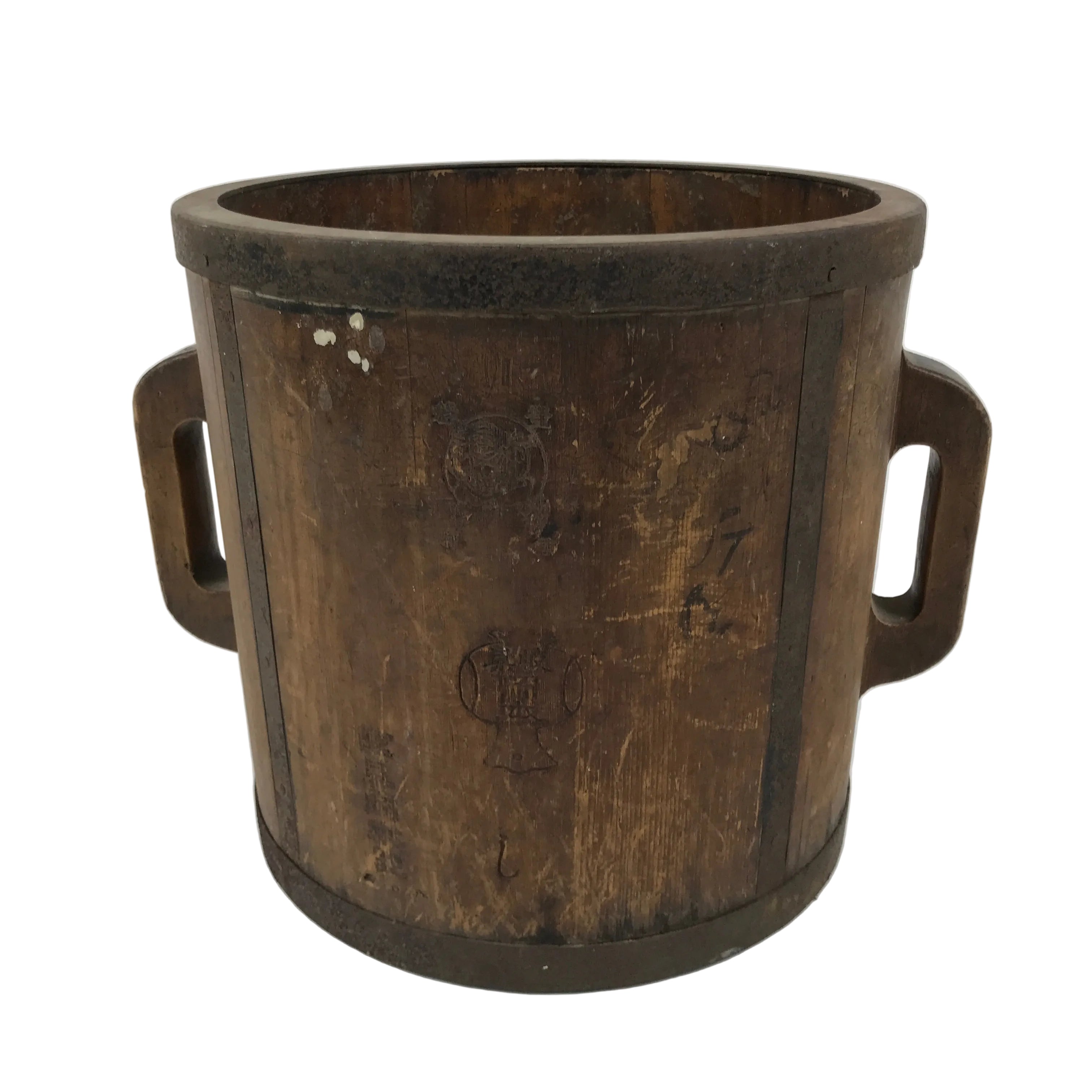 Antique C1900 Japanese Handmade Wood Masu Ittomasu Rice Bucket Dark Brown BK55