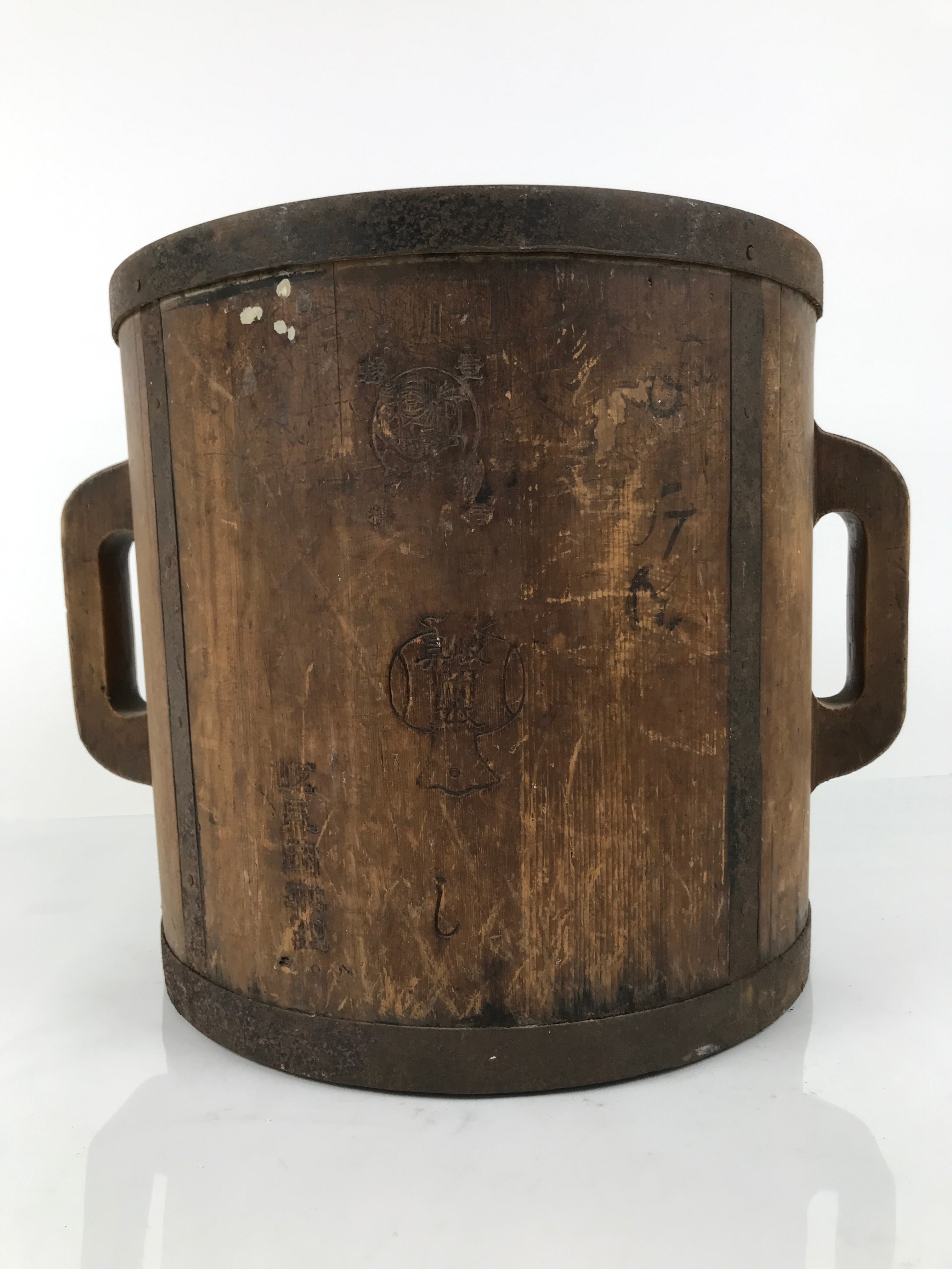 Antique C1900 Japanese Handmade Wood Masu Ittomasu Rice Bucket Dark Brown BK55