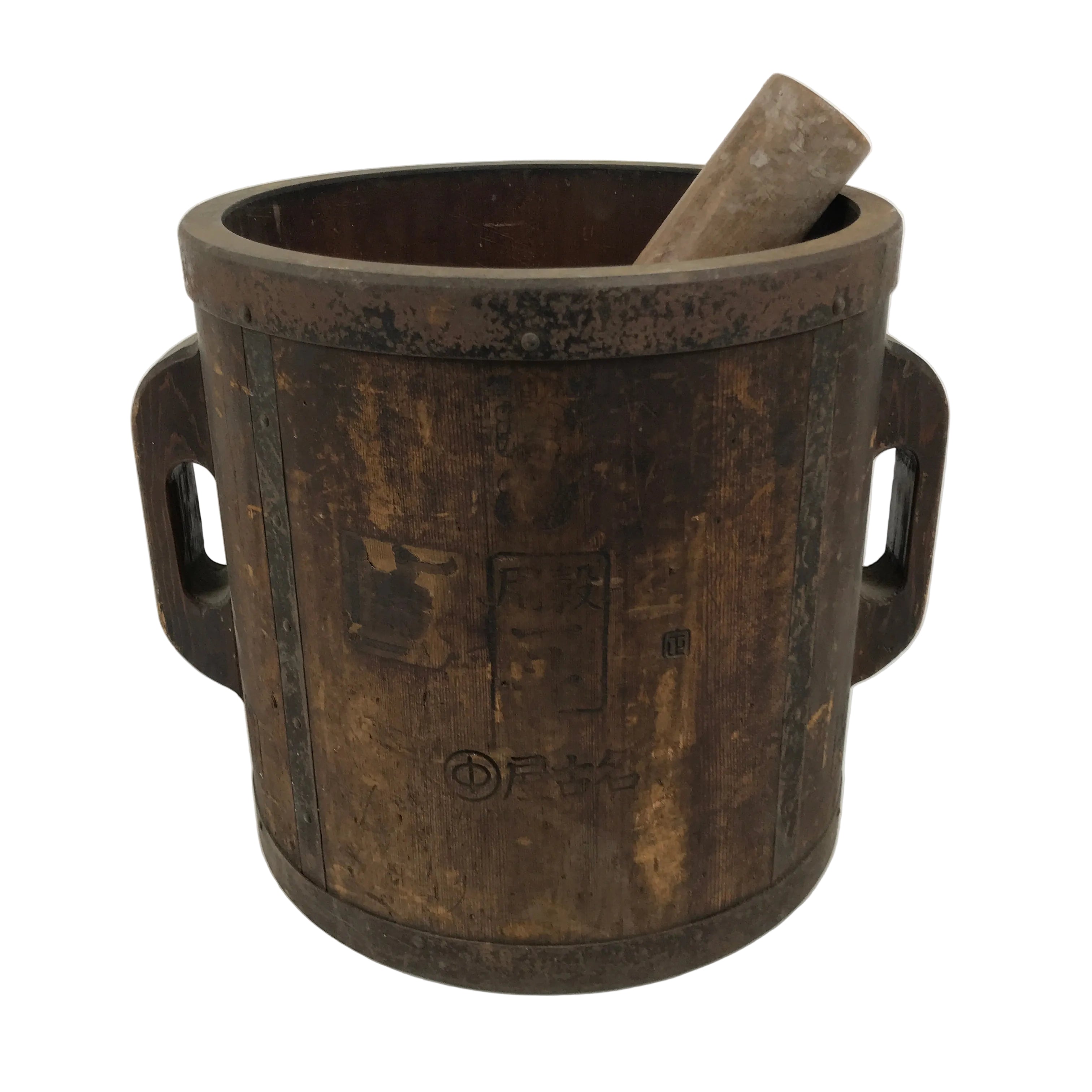 Antique C1900 Japanese Handmade Wood Masu Ittomasu Rice Bucket Dark Brown BK56