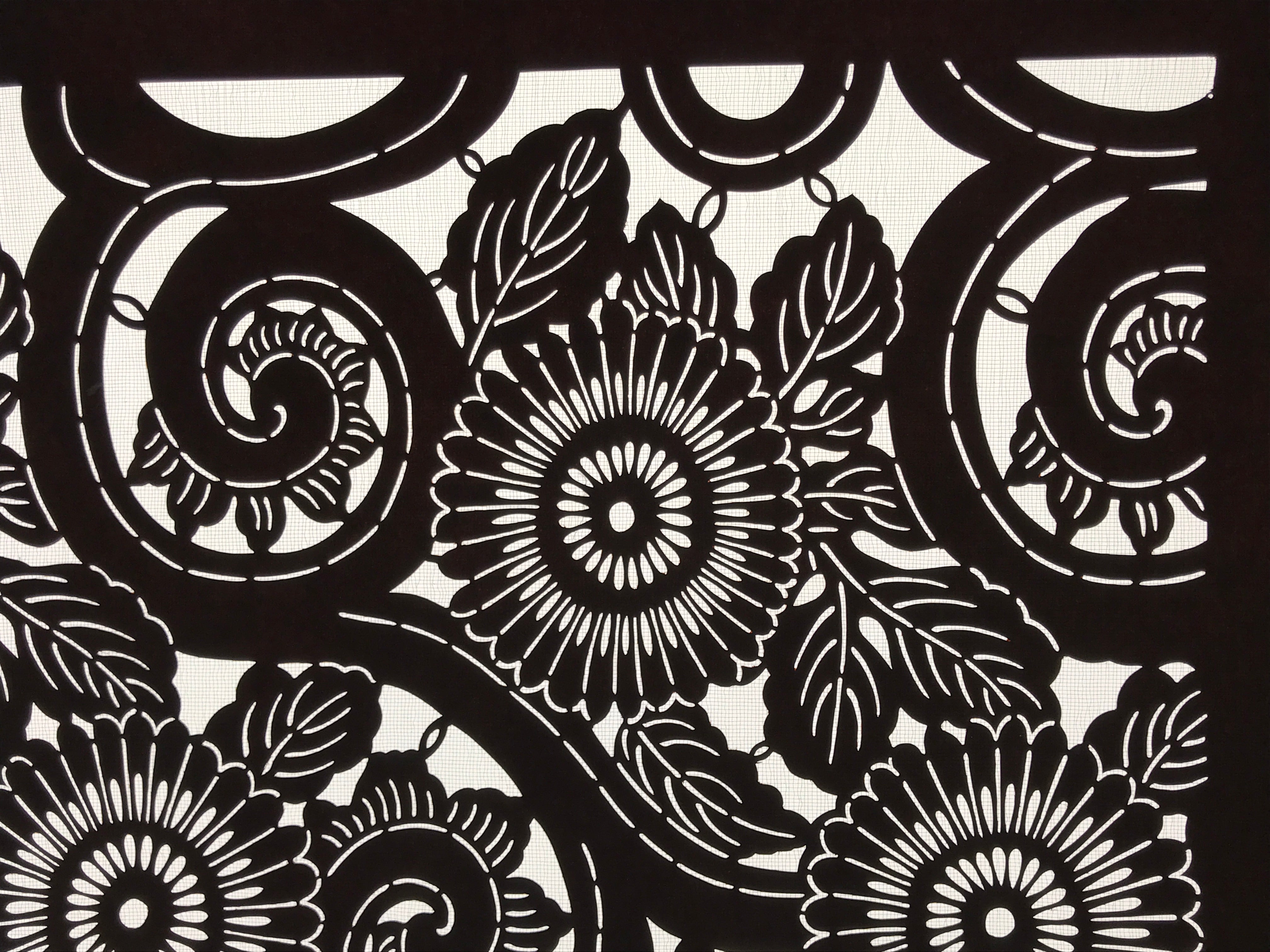 Antique Japanese Katagami Kimono Paper Stencil Katazome Chrysanthemum Kiku 4Y699