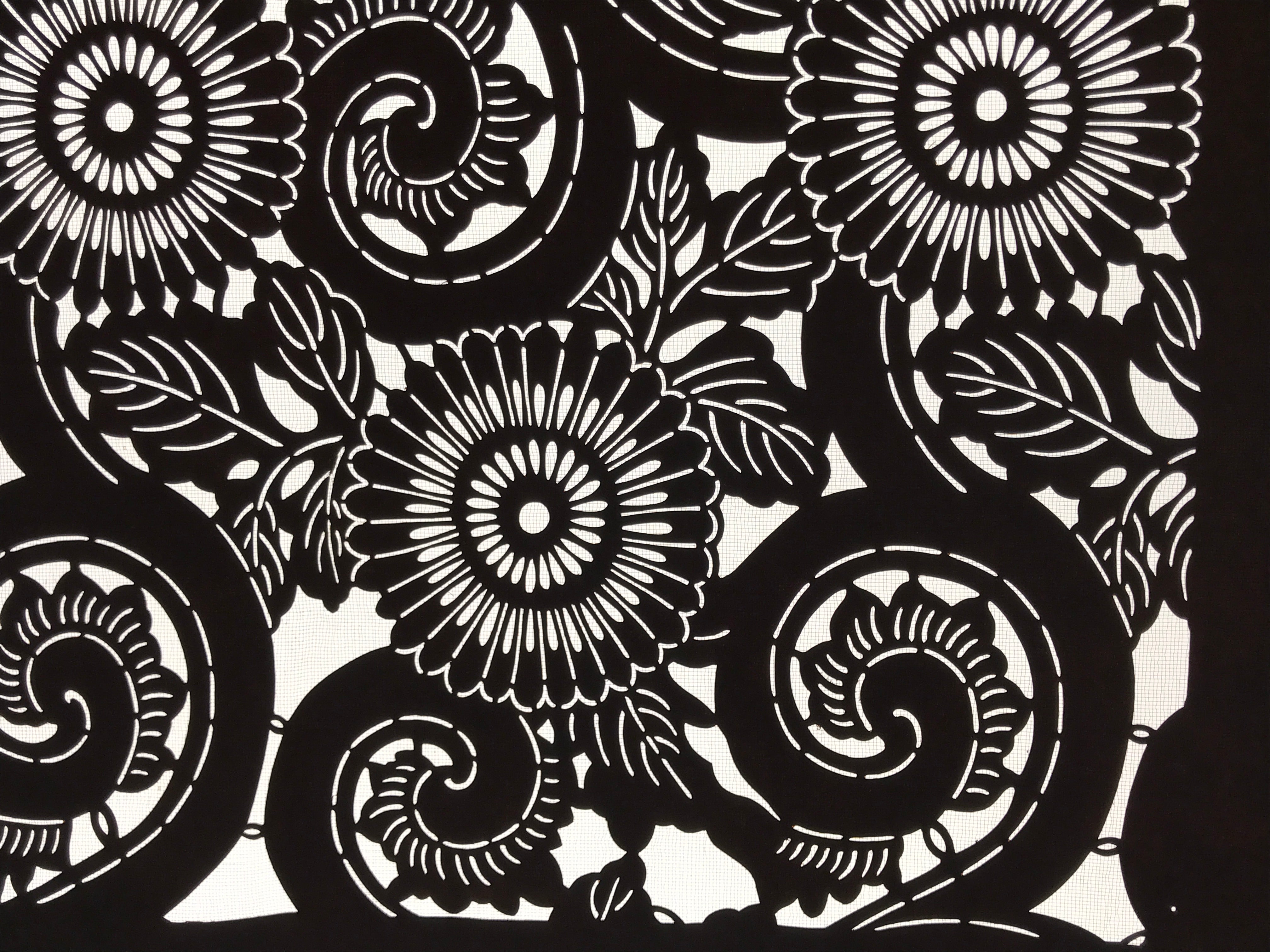 Antique Japanese Katagami Kimono Paper Stencil Katazome Chrysanthemum Kiku 4Y699