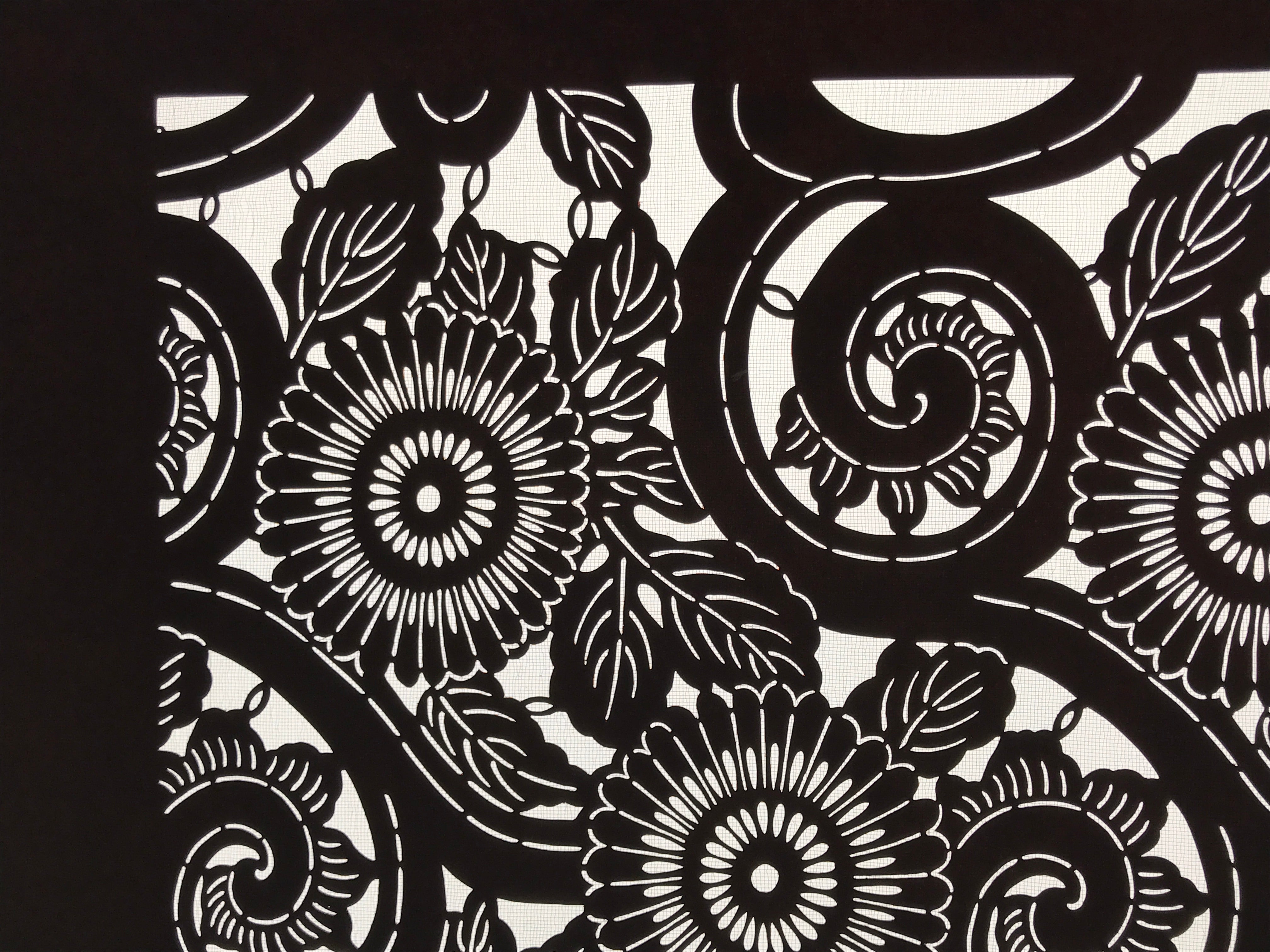 Antique Japanese Katagami Kimono Paper Stencil Katazome Chrysanthemum Kiku 4Y699