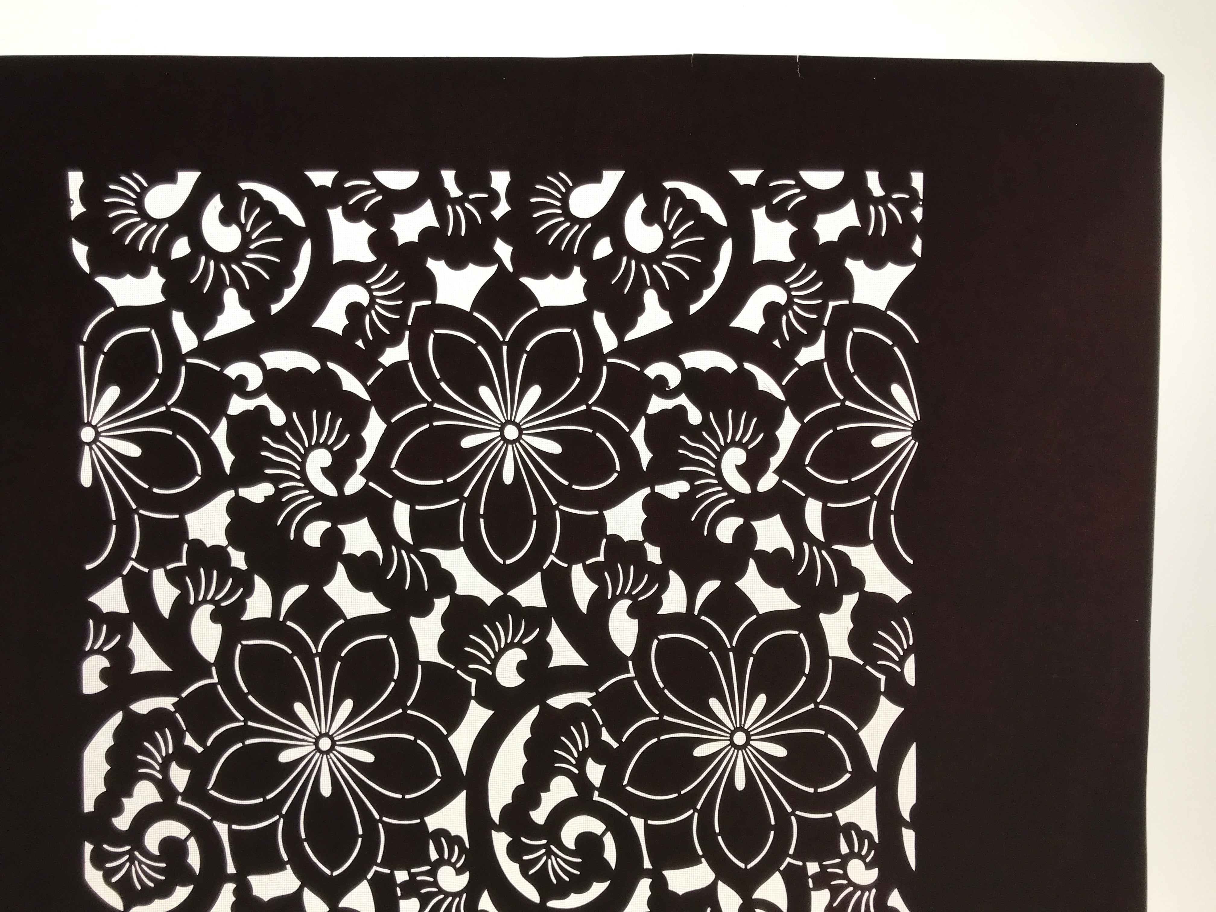 Antique Japanese Katagami Kimono Paper Stencil Katazome Floral Karakusa 4Y700