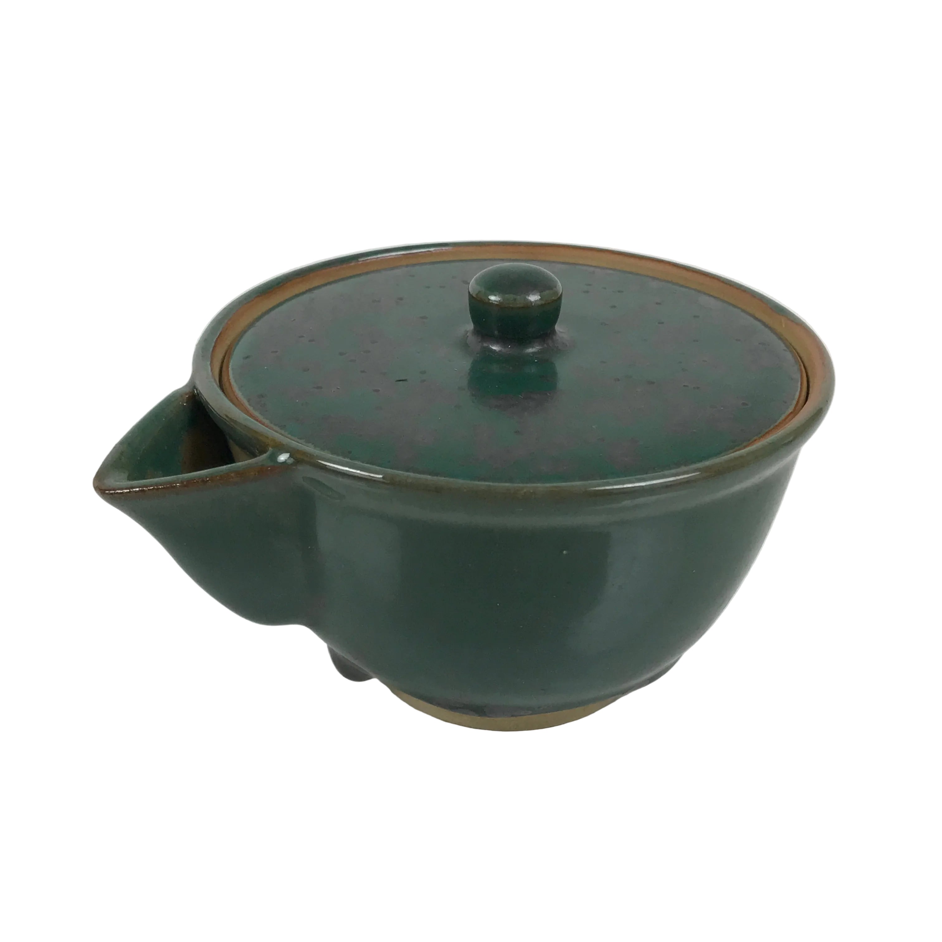 Japanese Agano Ware Ceramic Teapot Vtg Pottery Kyusu Hohin Gyokuro Green Y565