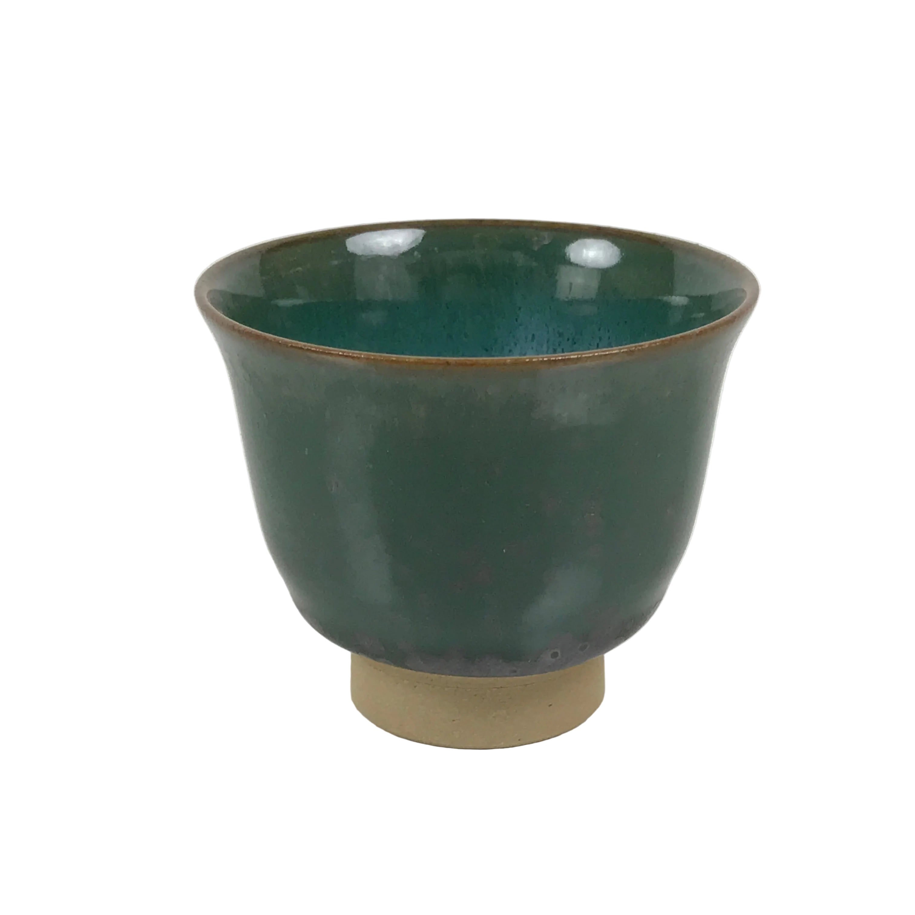 Japanese Agano Ware Ceramic Yunomi Teacup Pottery Vtg Green Beige Small TC619