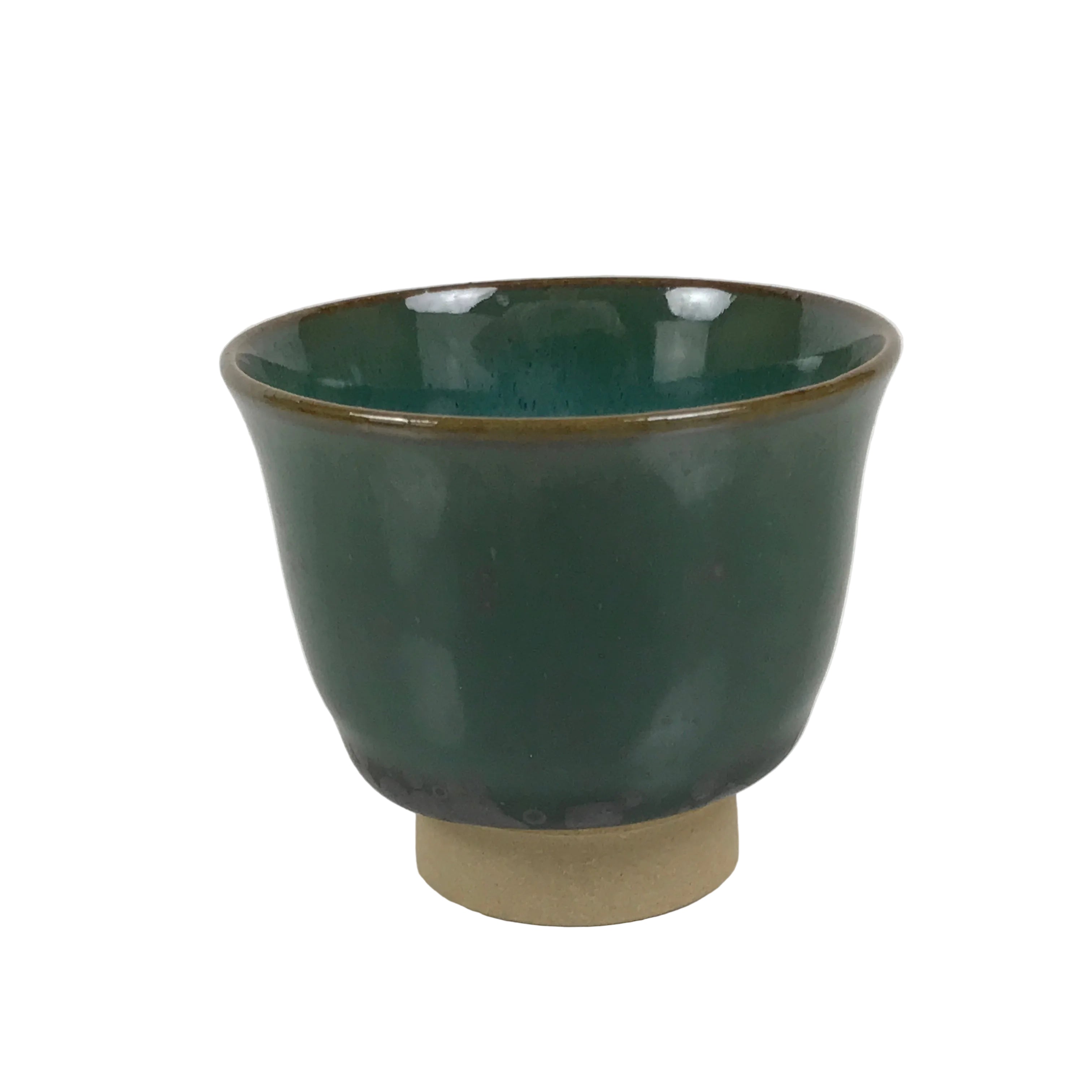 Japanese Agano Ware Ceramic Yunomi Teacup Pottery Vtg Green Beige Small TC620