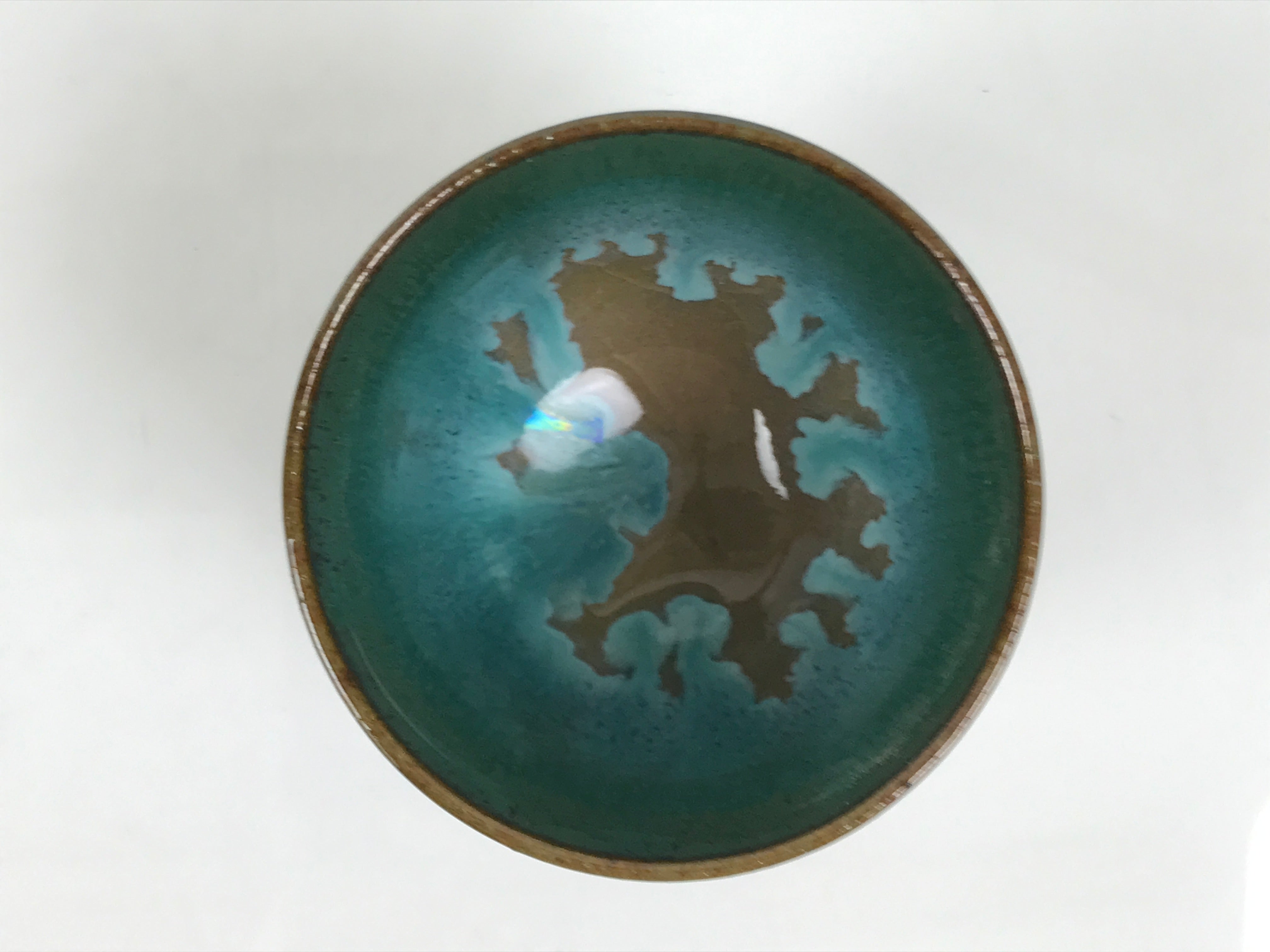 Japanese Agano Ware Ceramic Yunomi Teacup Pottery Vtg Green Beige Small TC620