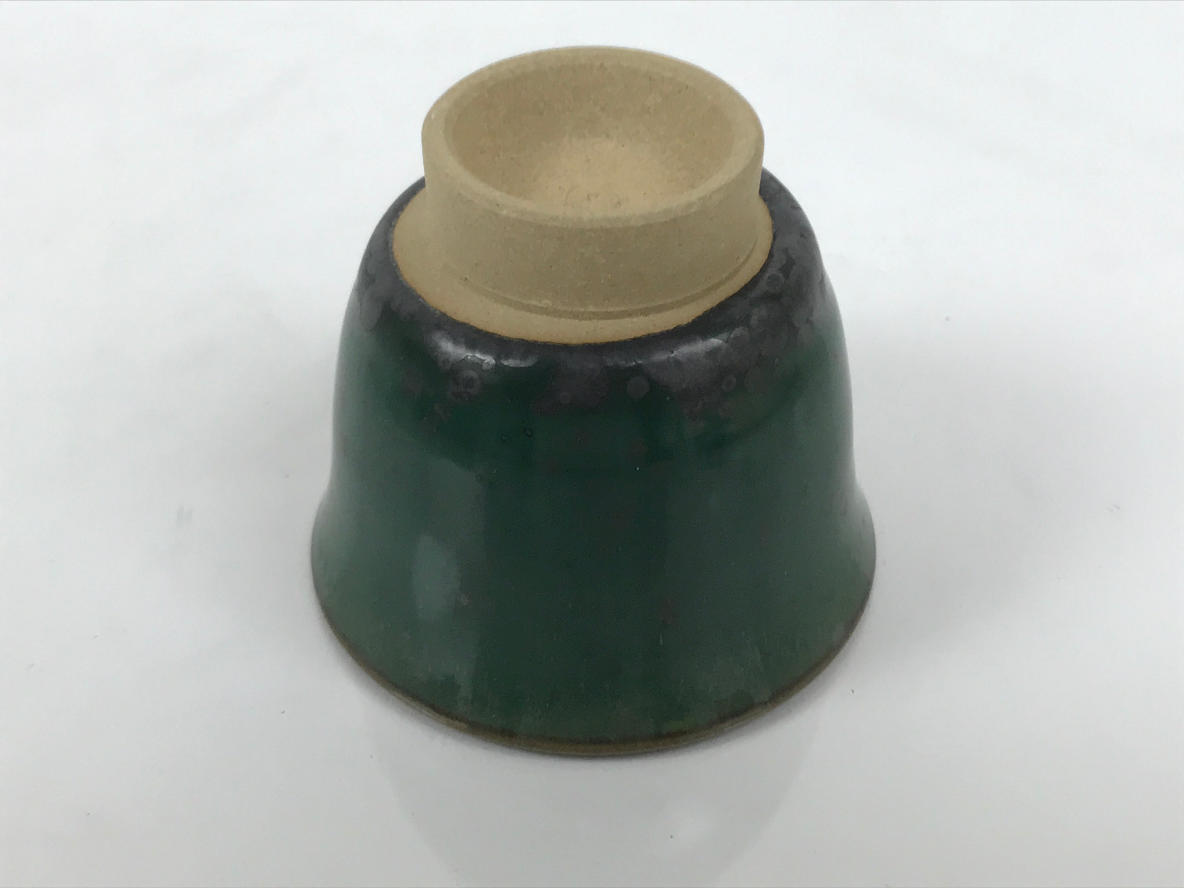 Japanese Agano Ware Ceramic Yunomi Teacup Pottery Vtg Green Beige Small TC620