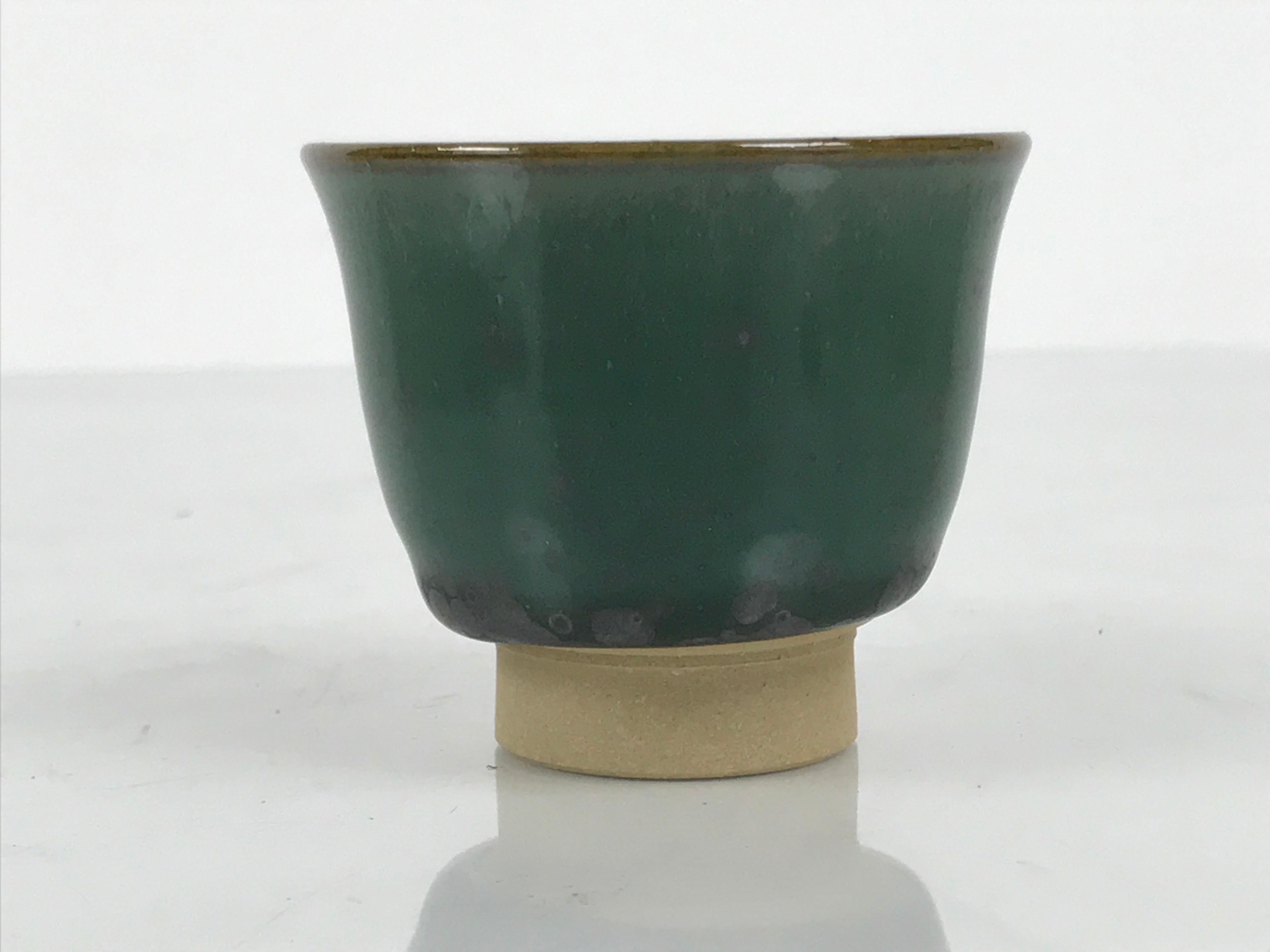 Japanese Agano Ware Ceramic Yunomi Teacup Pottery Vtg Green Beige Small TC620