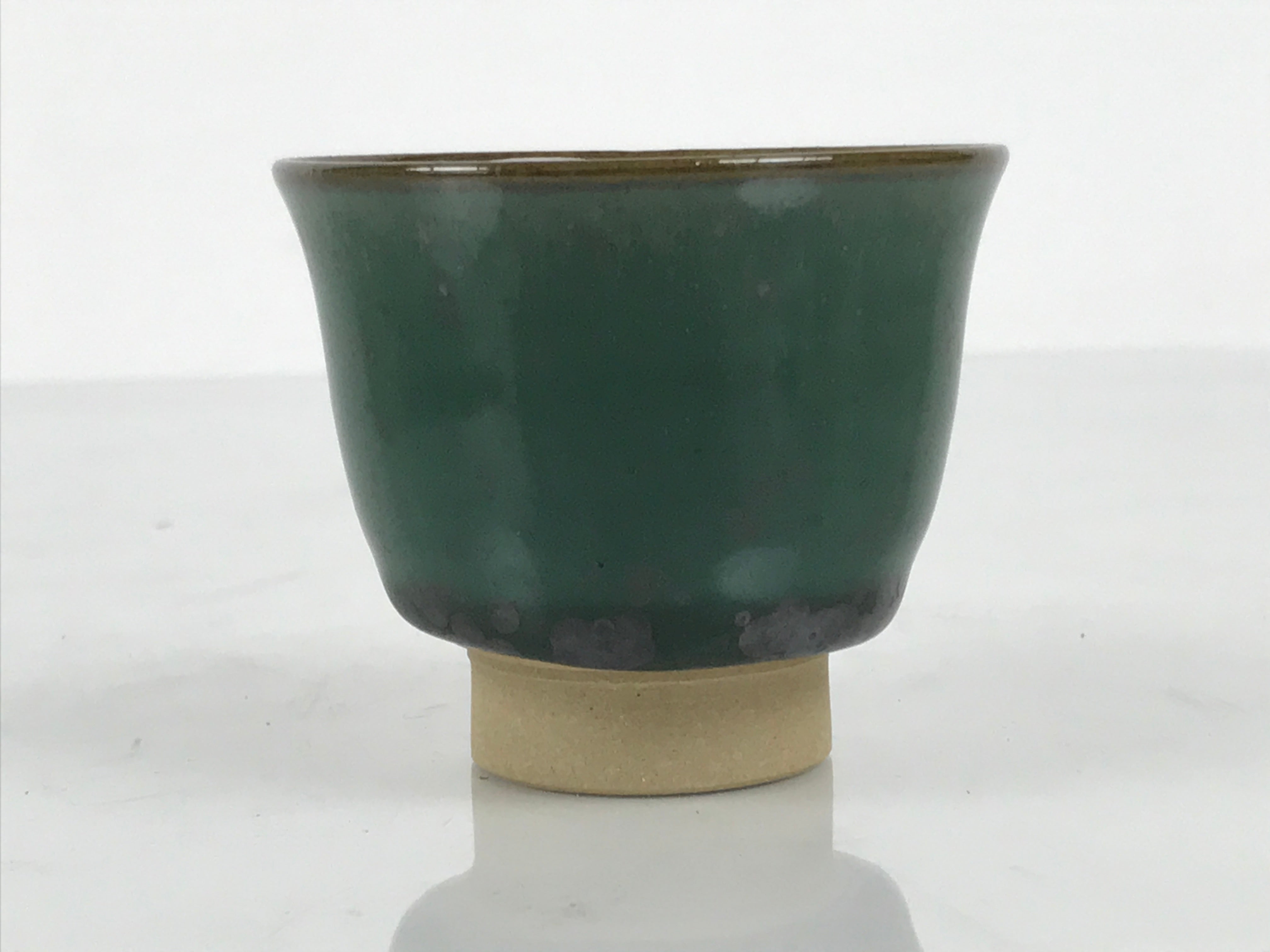 Japanese Agano Ware Ceramic Yunomi Teacup Pottery Vtg Green Beige Small TC620