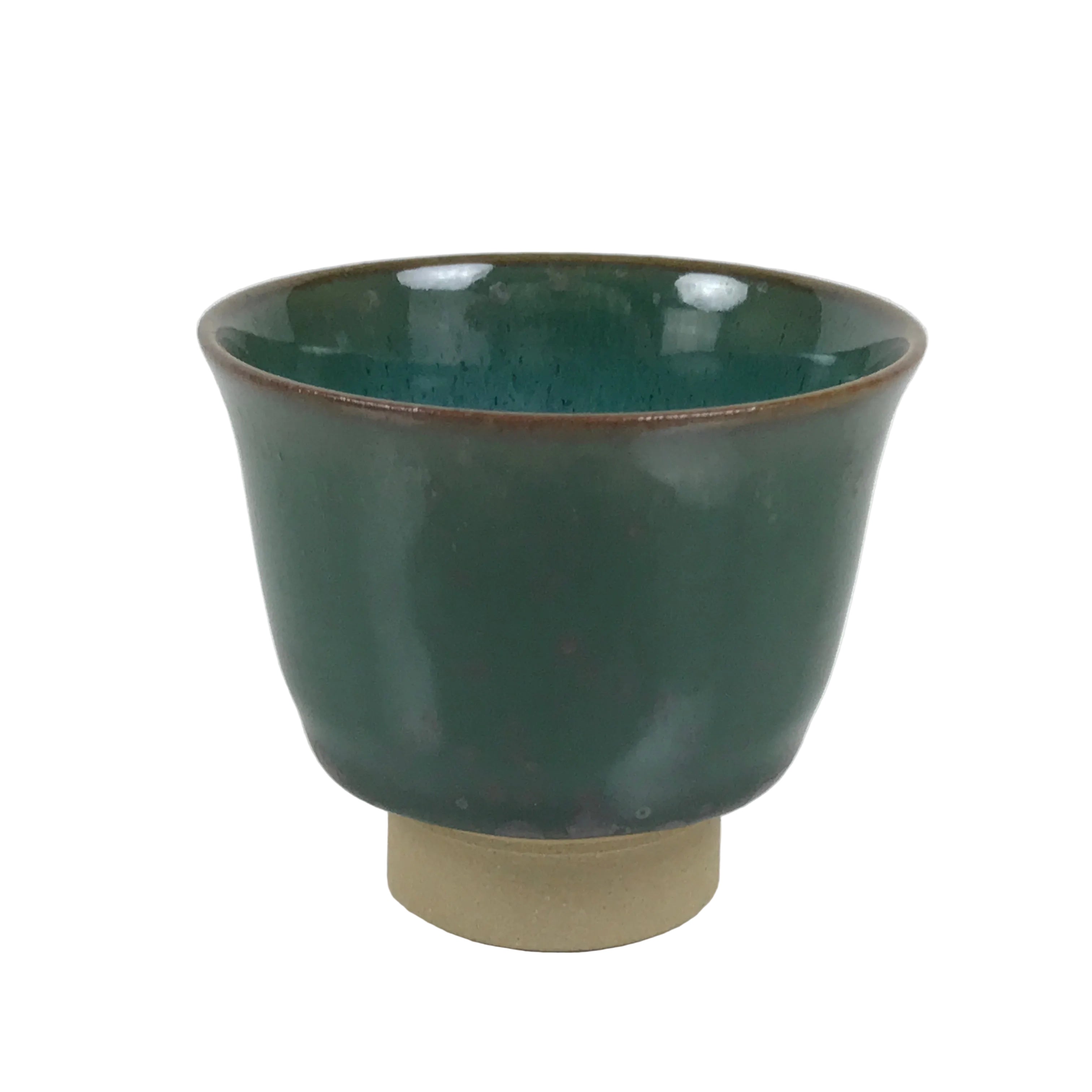 Japanese Agano Ware Ceramic Yunomi Teacup Pottery Vtg Green Beige Small TC621