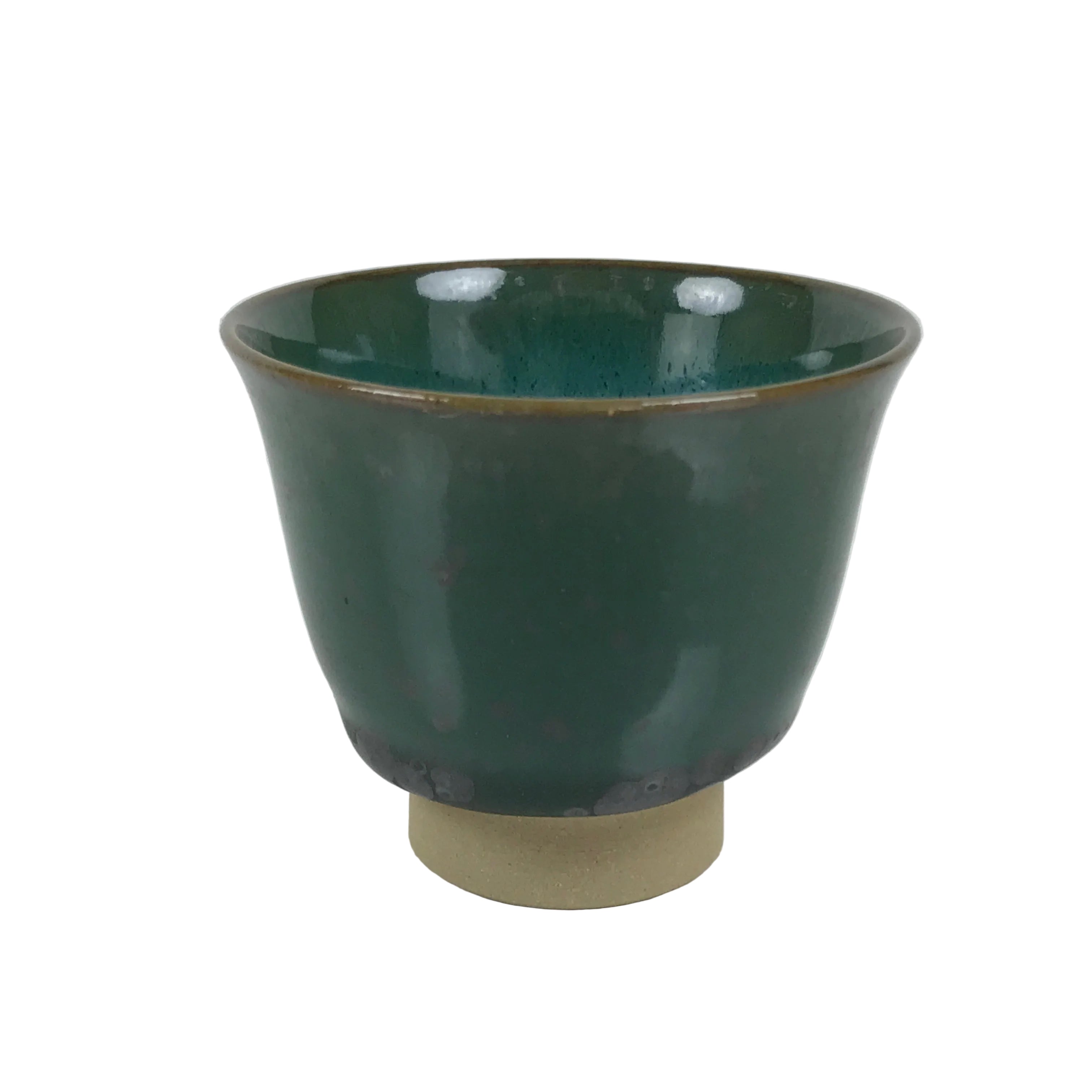 Japanese Agano Ware Ceramic Yunomi Teacup Pottery Vtg Green Beige Small TC622